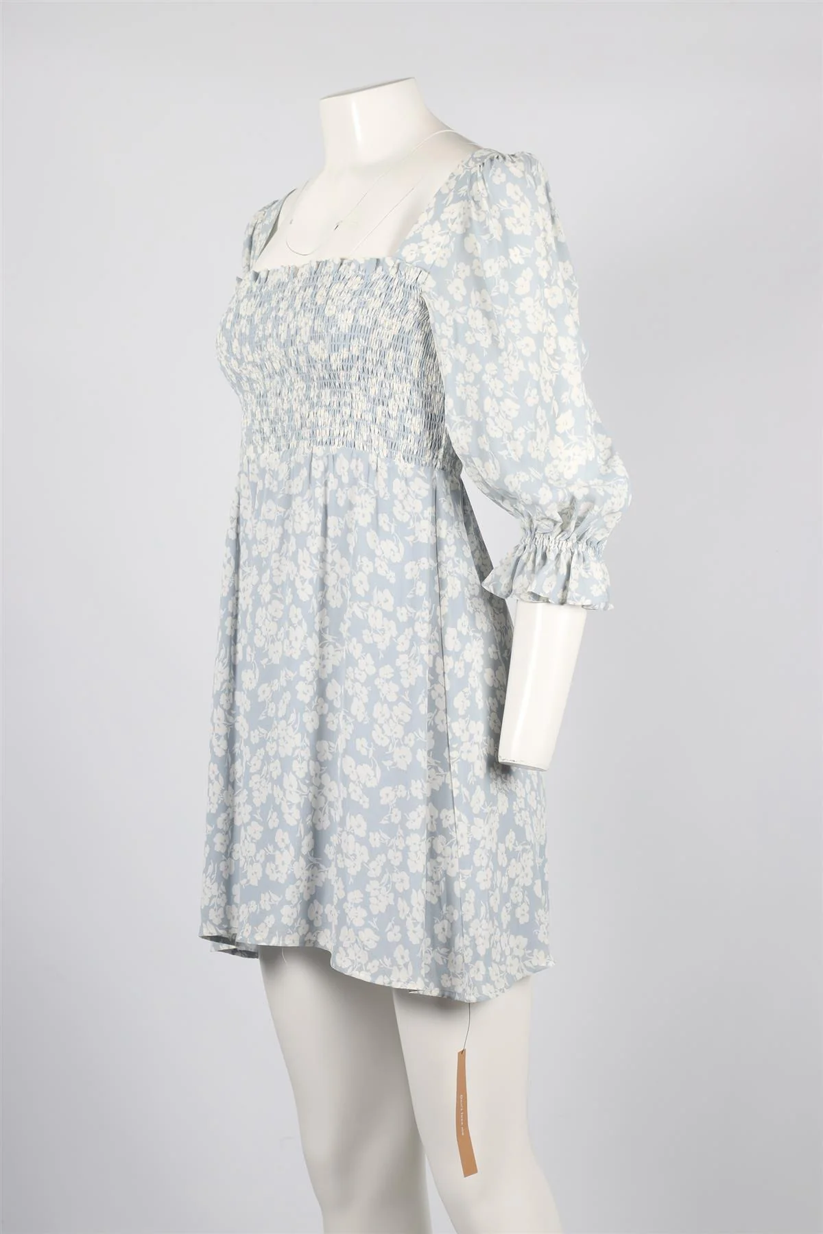 REFORMATION BLUE FLORAL PRINT CREPE MINI DRESS SMALL - Image 3