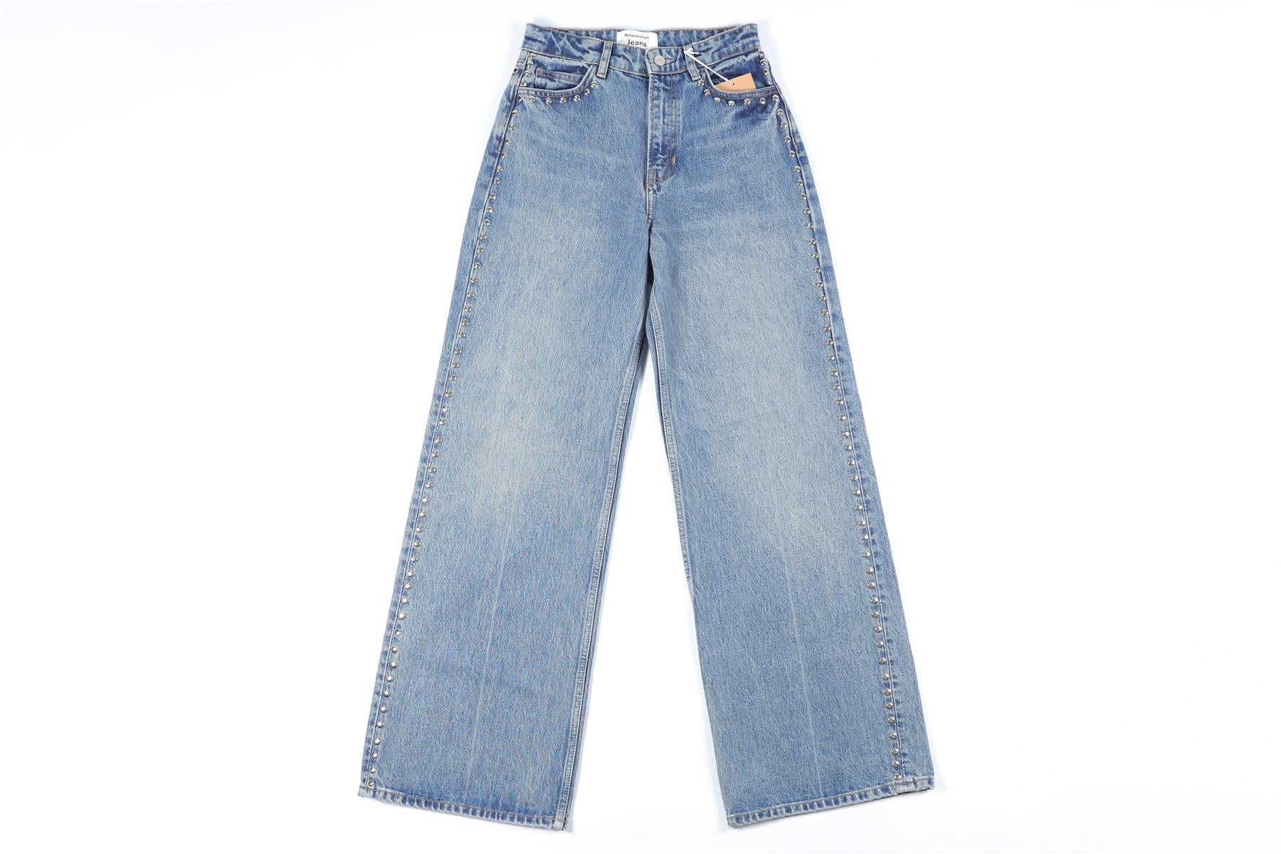 REFORMATION BLUE HIGH RISE WIDE LEG JEANS W24 UK 6 - Image 2