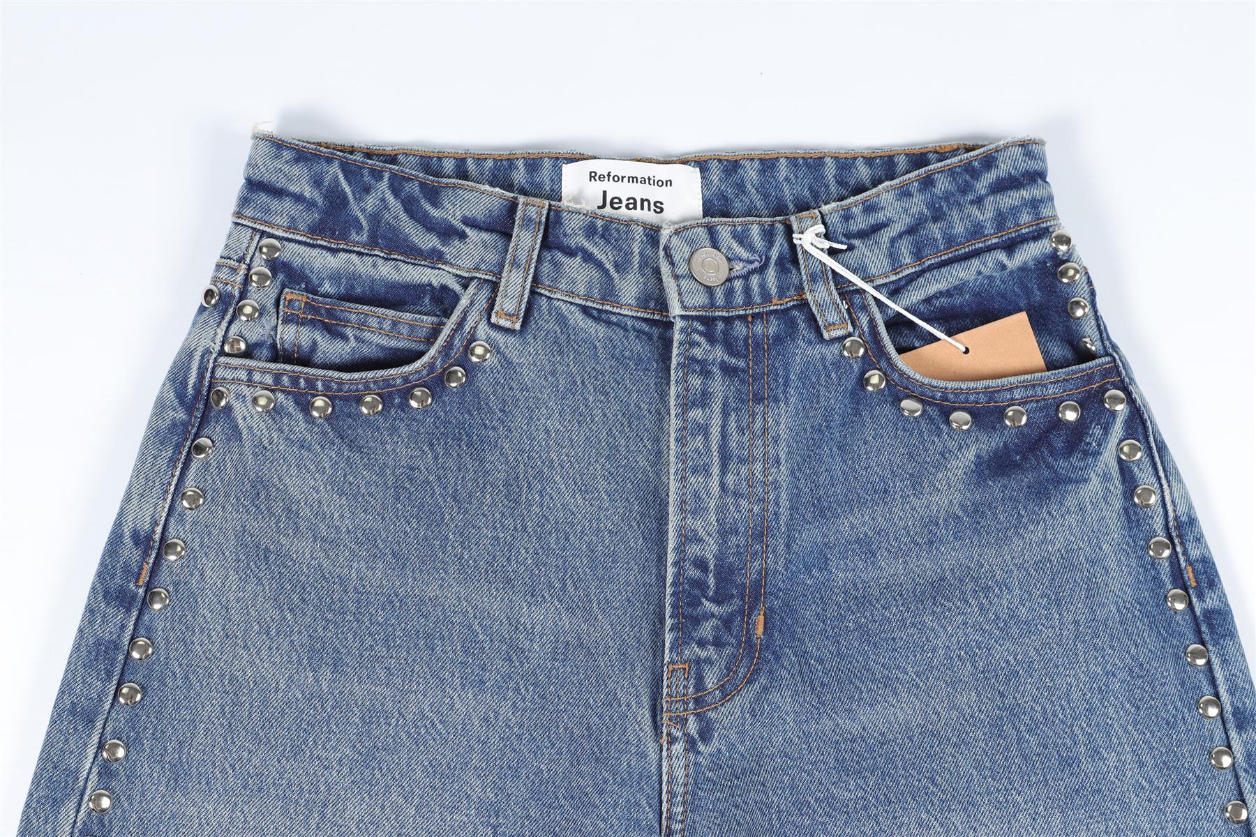 REFORMATION BLUE HIGH RISE WIDE LEG JEANS W24 UK 6 - Image 3
