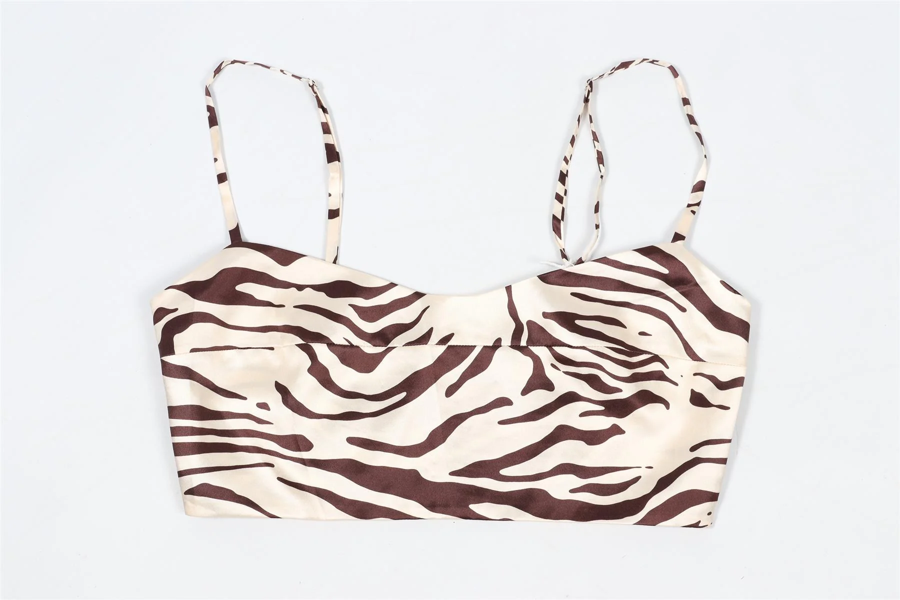 REFORMATION CREAM AND BROWN CROPPED SILK TOP US 2 UK 6 - Image 2