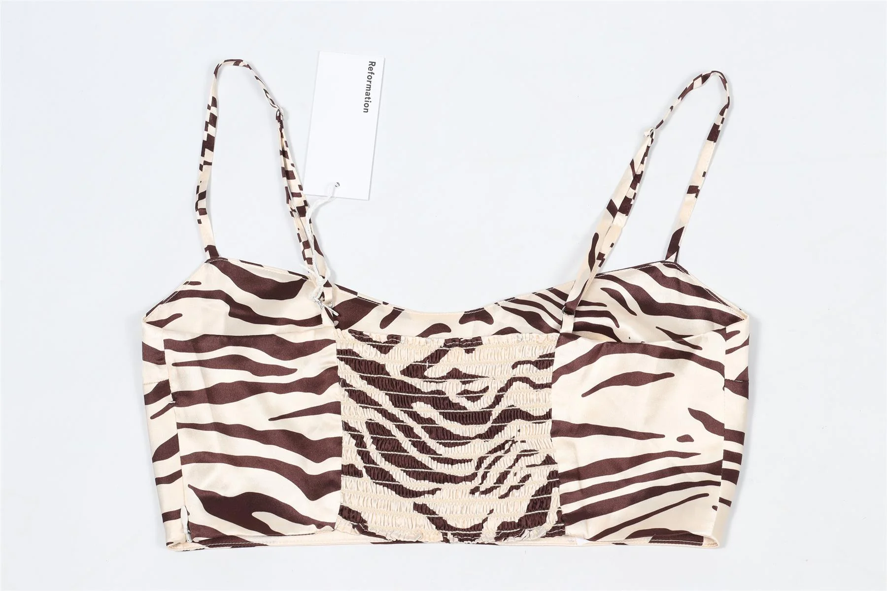 REFORMATION CREAM AND BROWN CROPPED SILK TOP US 2 UK 6 - Image 4