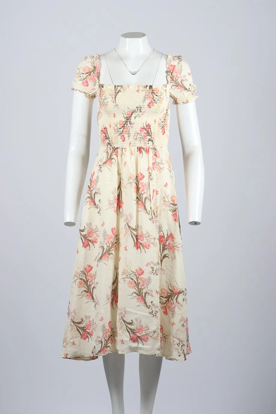 REFORMATION FLORAL PRINT CREPE MIDI DRESS SMALL - Image 2