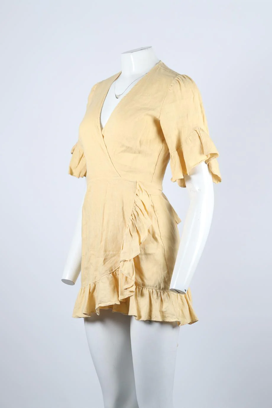 REFORMATION LINEN MINI WRAP DRESS MEDIUM - Image 3