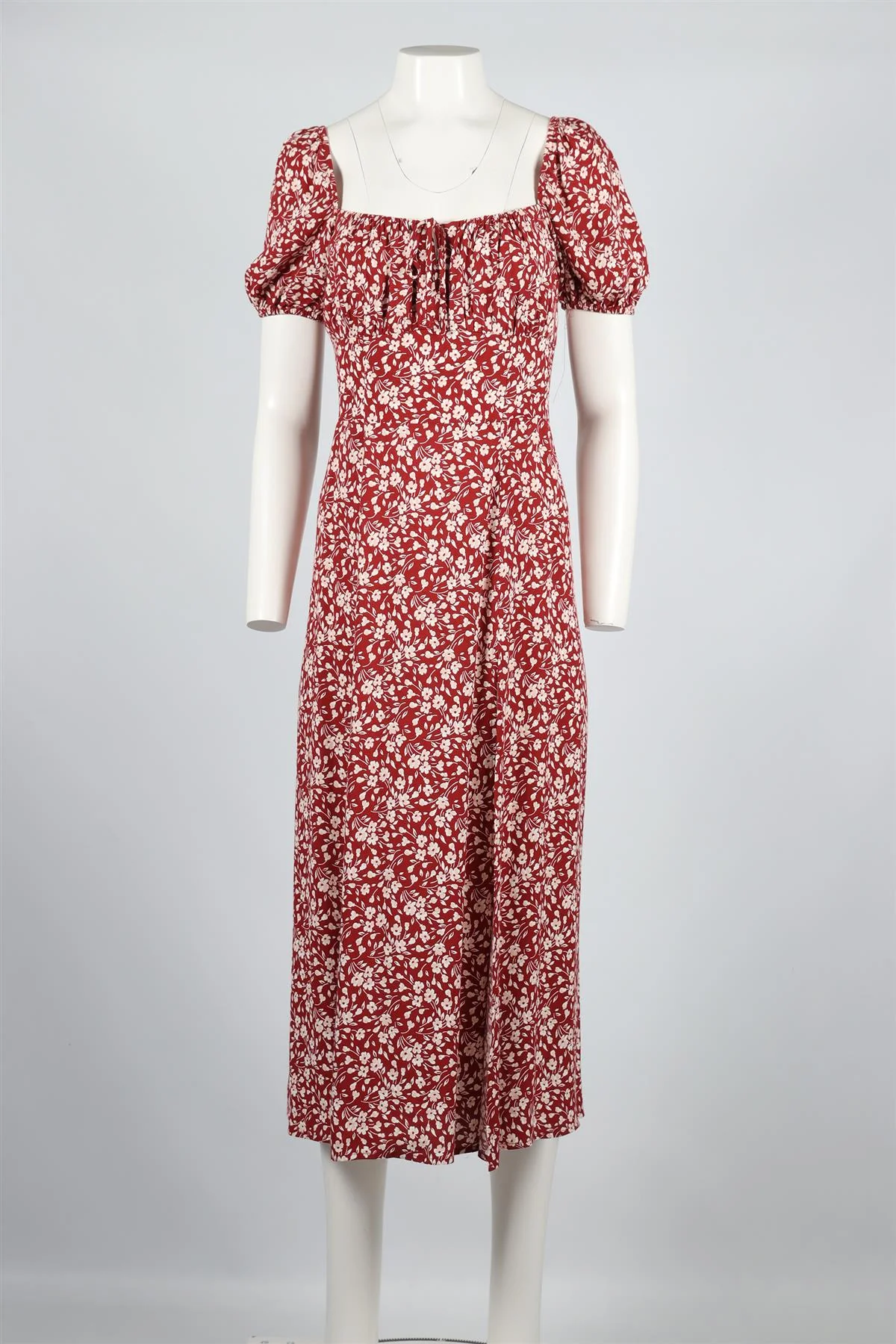 REFORMATION RED FLORAL PRINT CREPE MIDI DRESS UK 6 - Image 2
