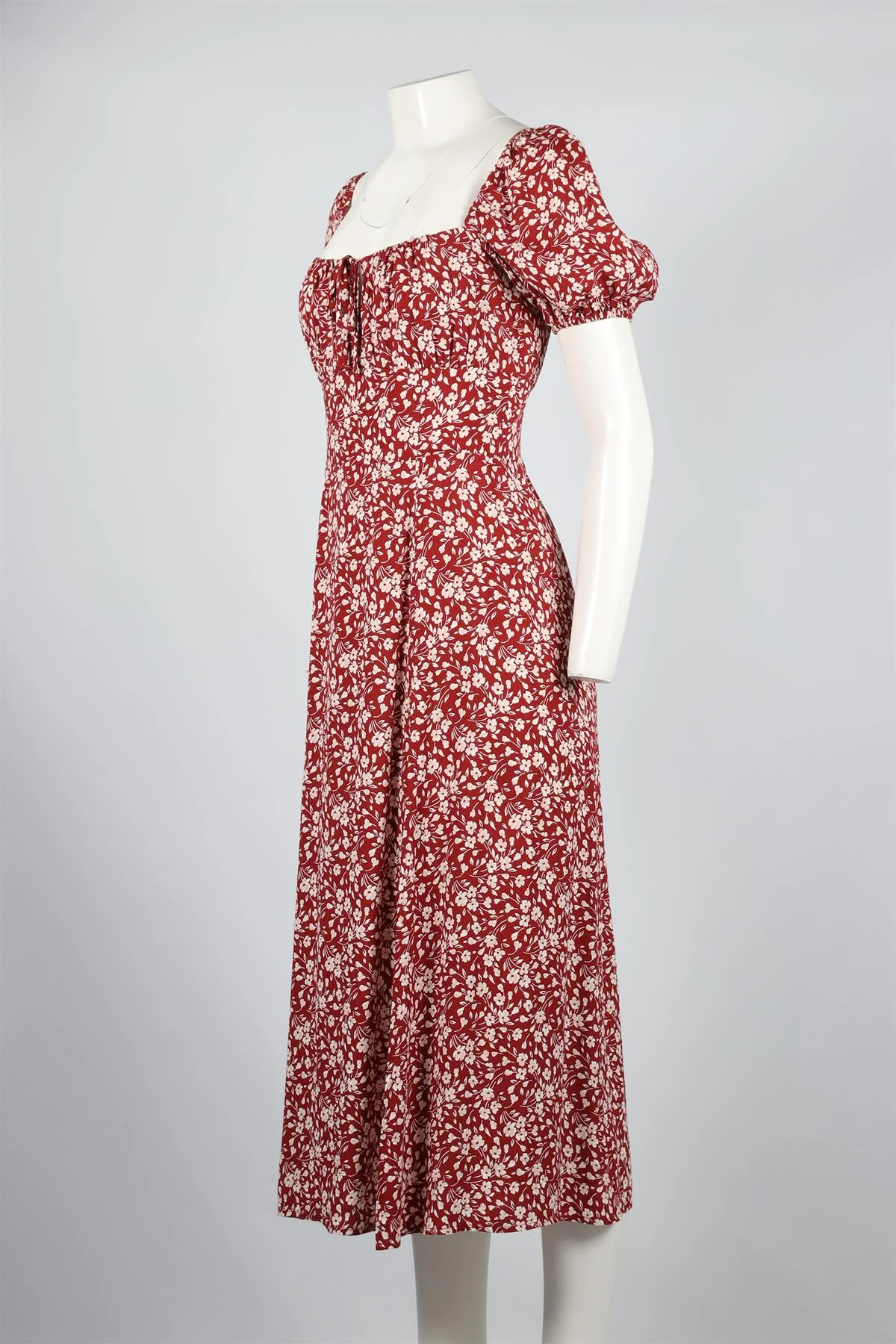 REFORMATION RED FLORAL PRINT CREPE MIDI DRESS UK 6 - Image 3
