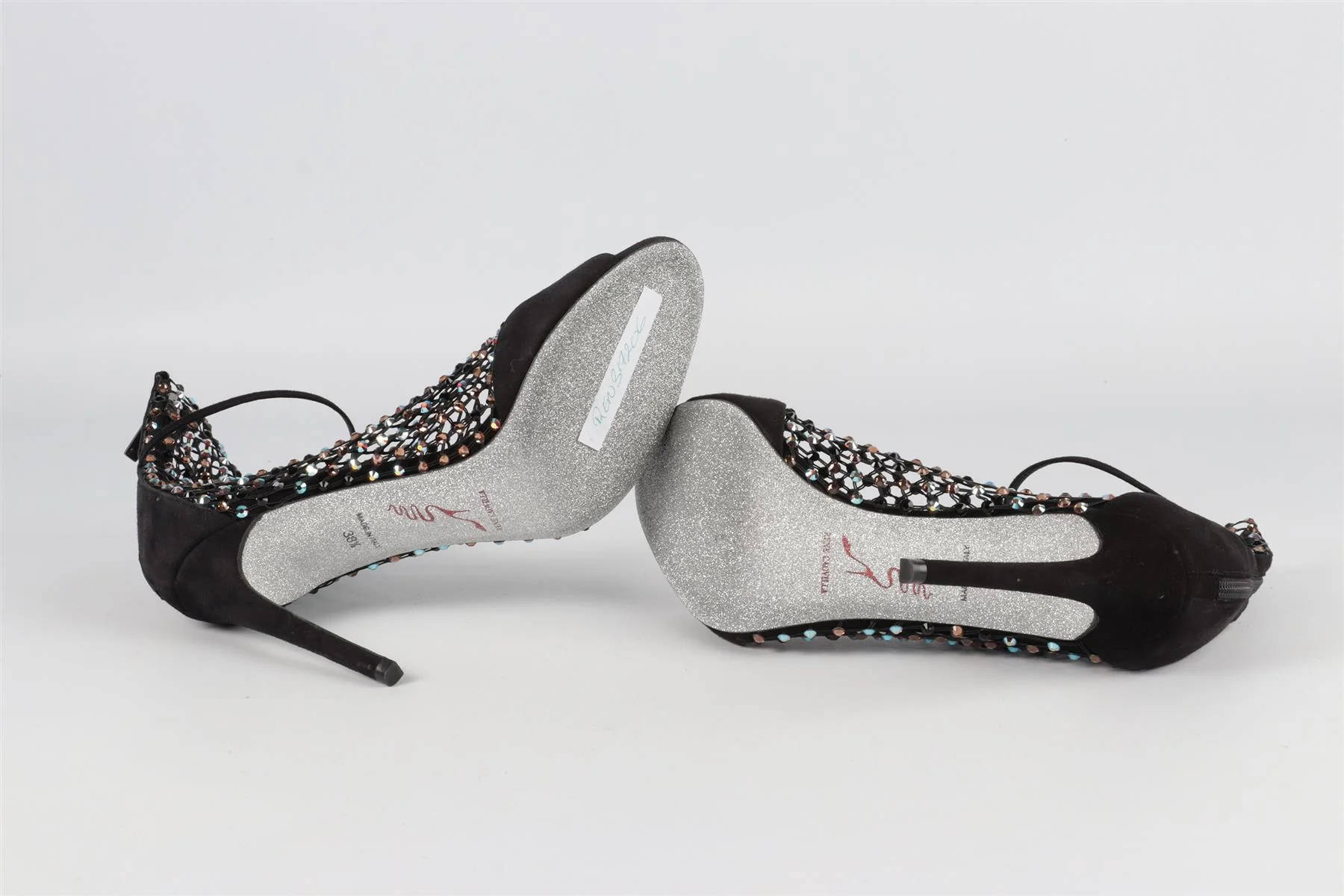 RENE CAOVILLA BLACK GALAXIA CRYSTAL AND SUEDE SANDALS EU 38.5 UK 5.5 US 8.5 - Image 6
