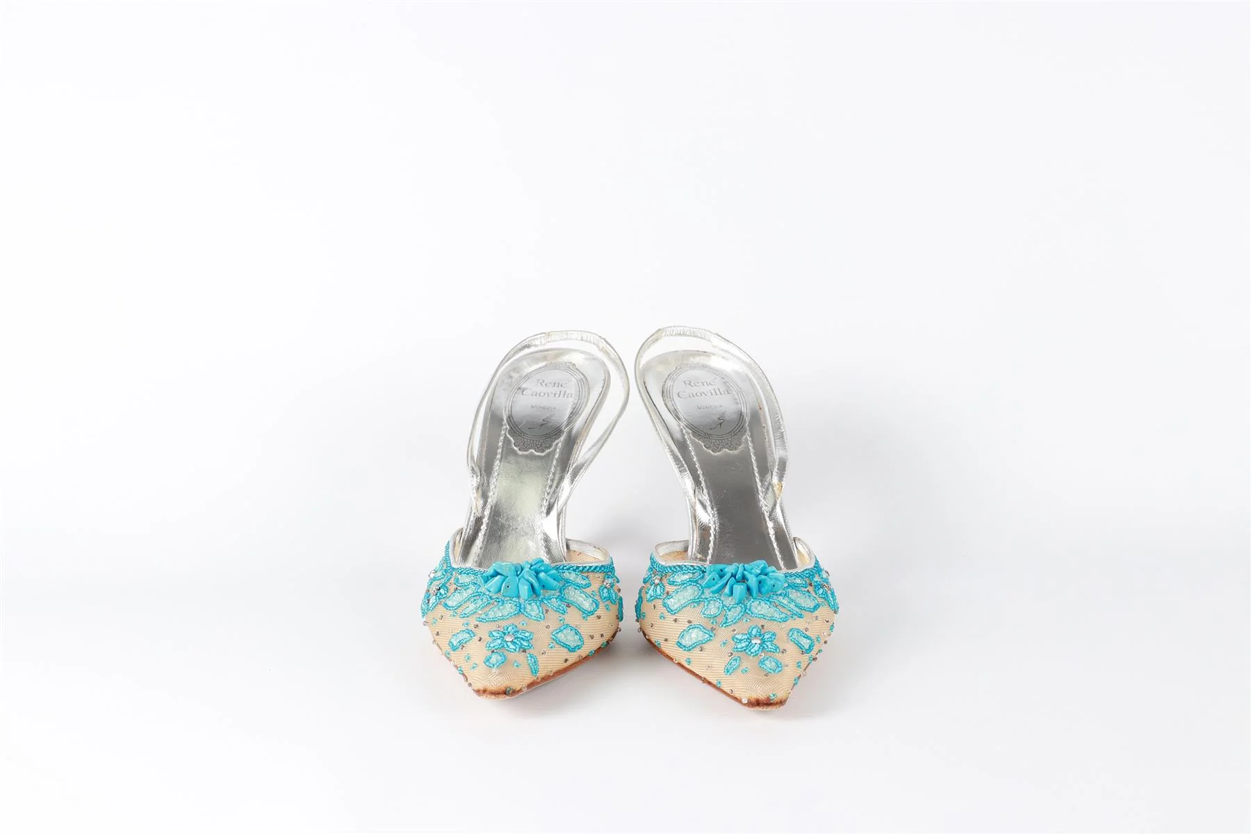 RENÉ  CAOVILLA BLUE LEATHER SLINGBACK PUMPS EU 37 UK 4 US 7 - Image 3