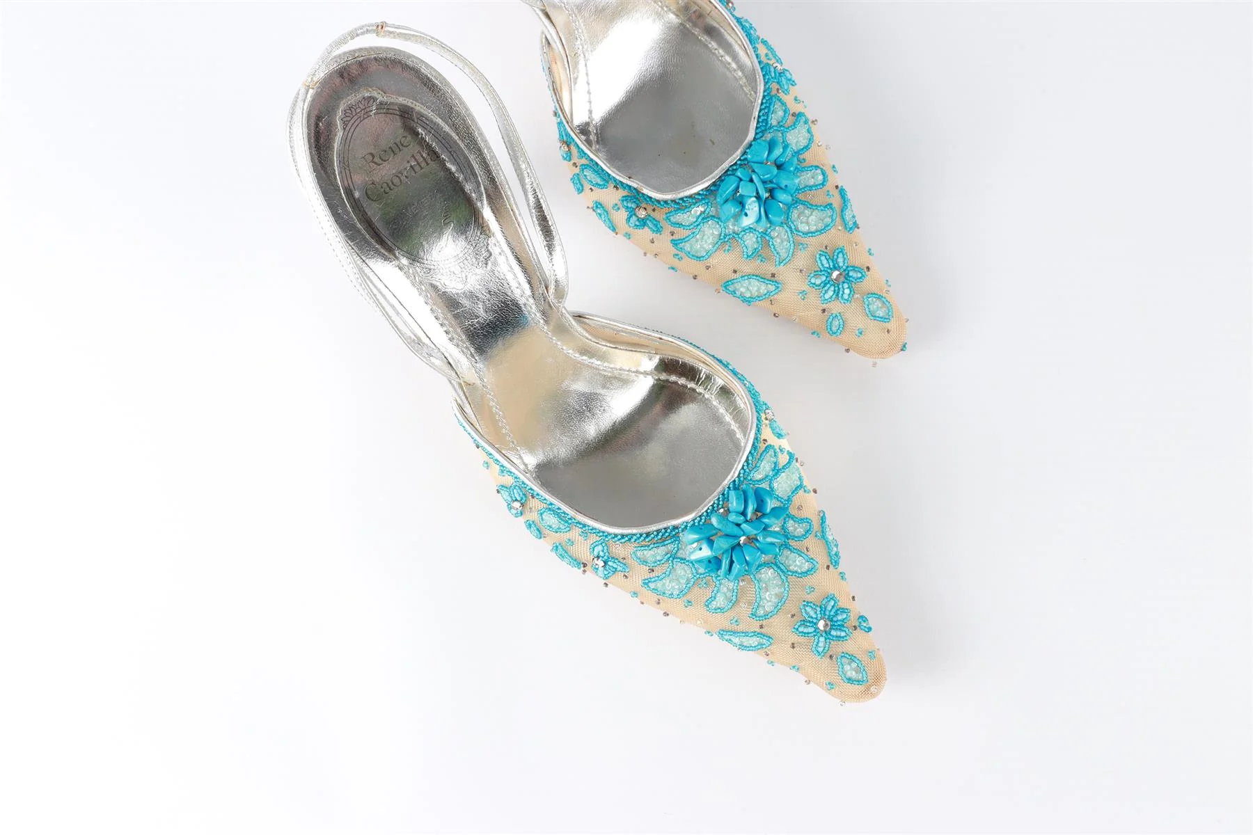 RENÉ  CAOVILLA BLUE LEATHER SLINGBACK PUMPS EU 37 UK 4 US 7 - Image 4
