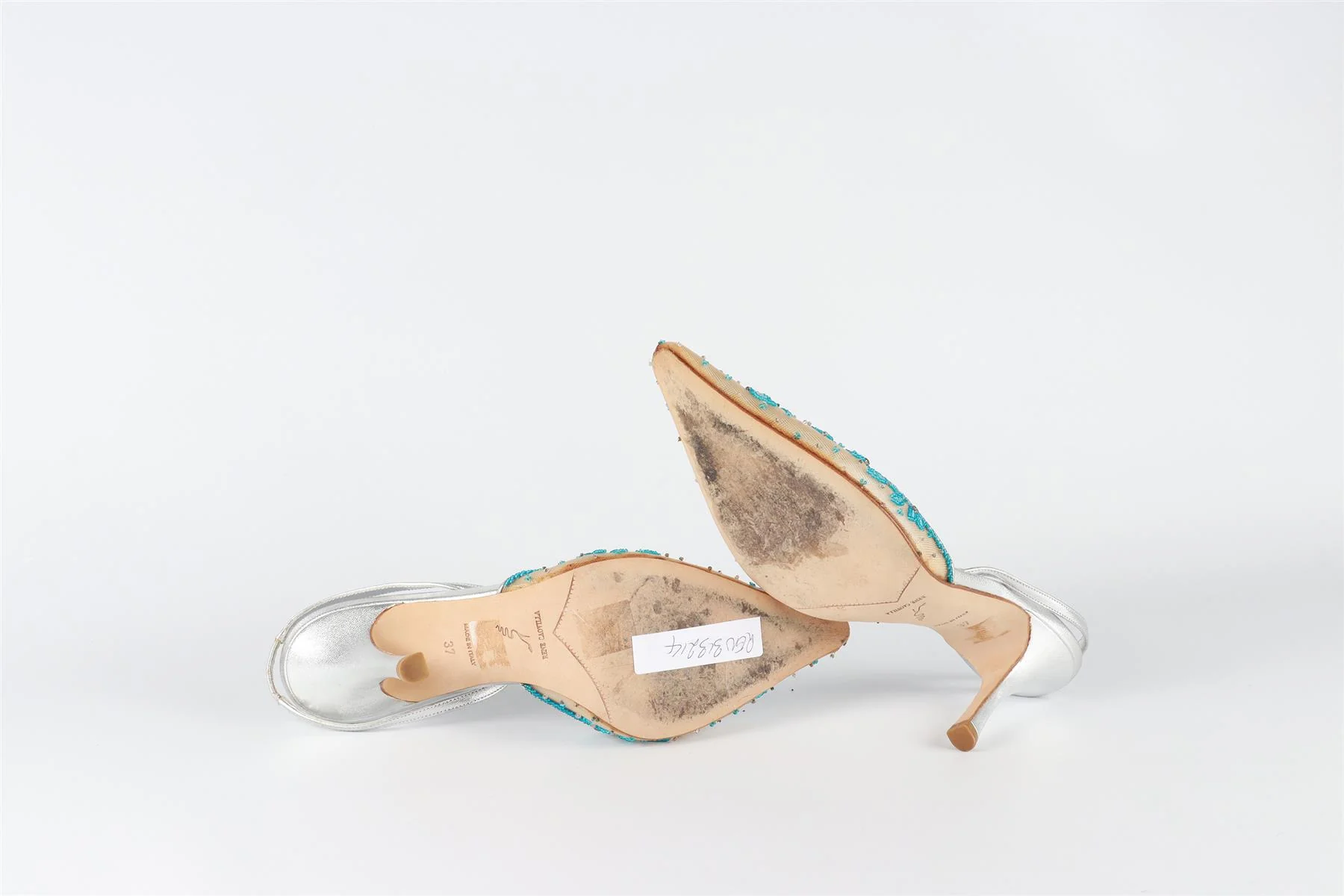 RENÉ  CAOVILLA BLUE LEATHER SLINGBACK PUMPS EU 37 UK 4 US 7 - Image 6