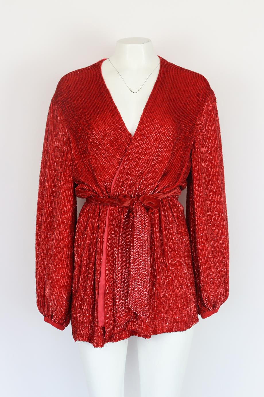 RETROFÊTE SEQUINED CHIFFON WRAP MINI DRESS SMALL - Image 2