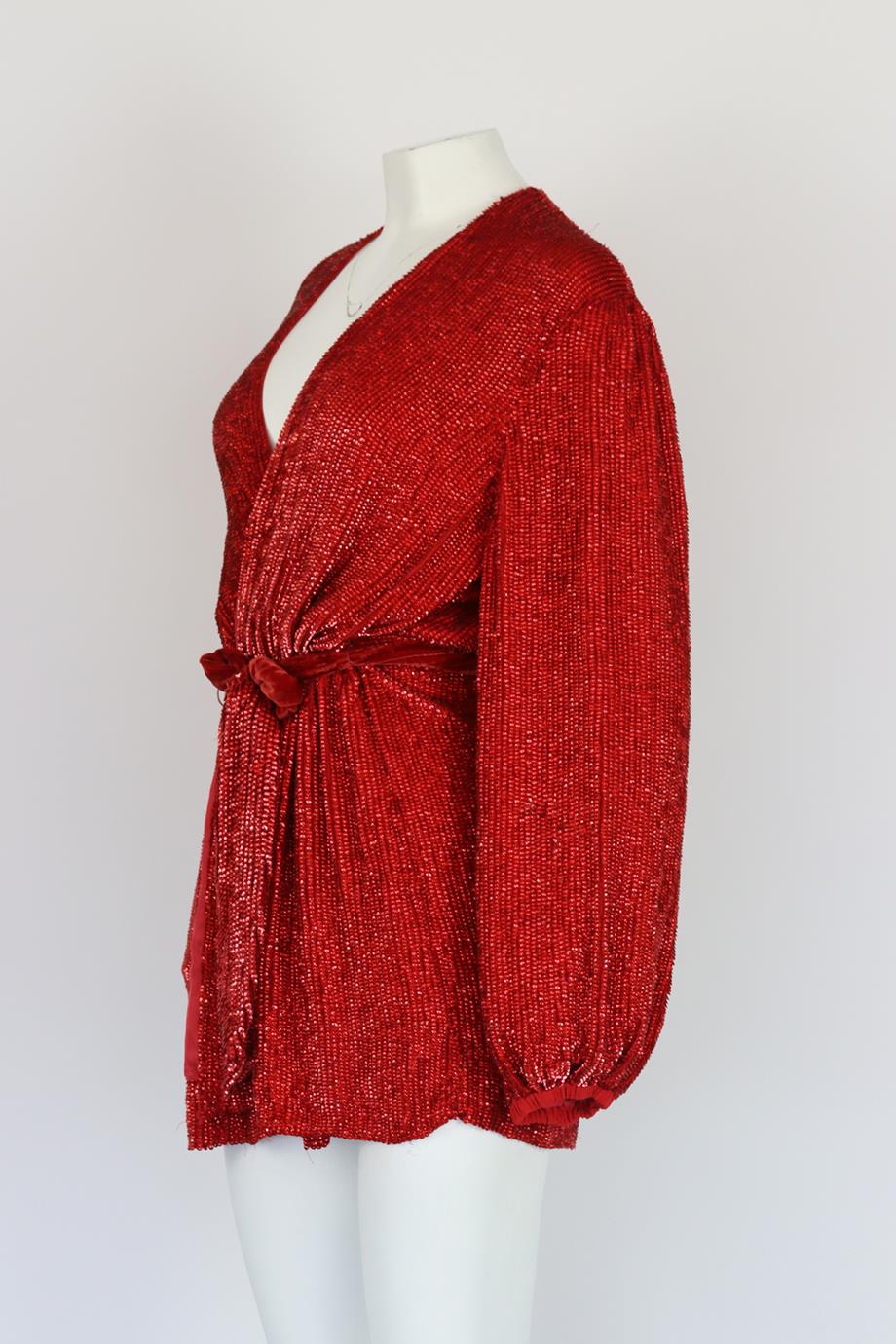 RETROFÊTE SEQUINED CHIFFON WRAP MINI DRESS SMALL - Image 3