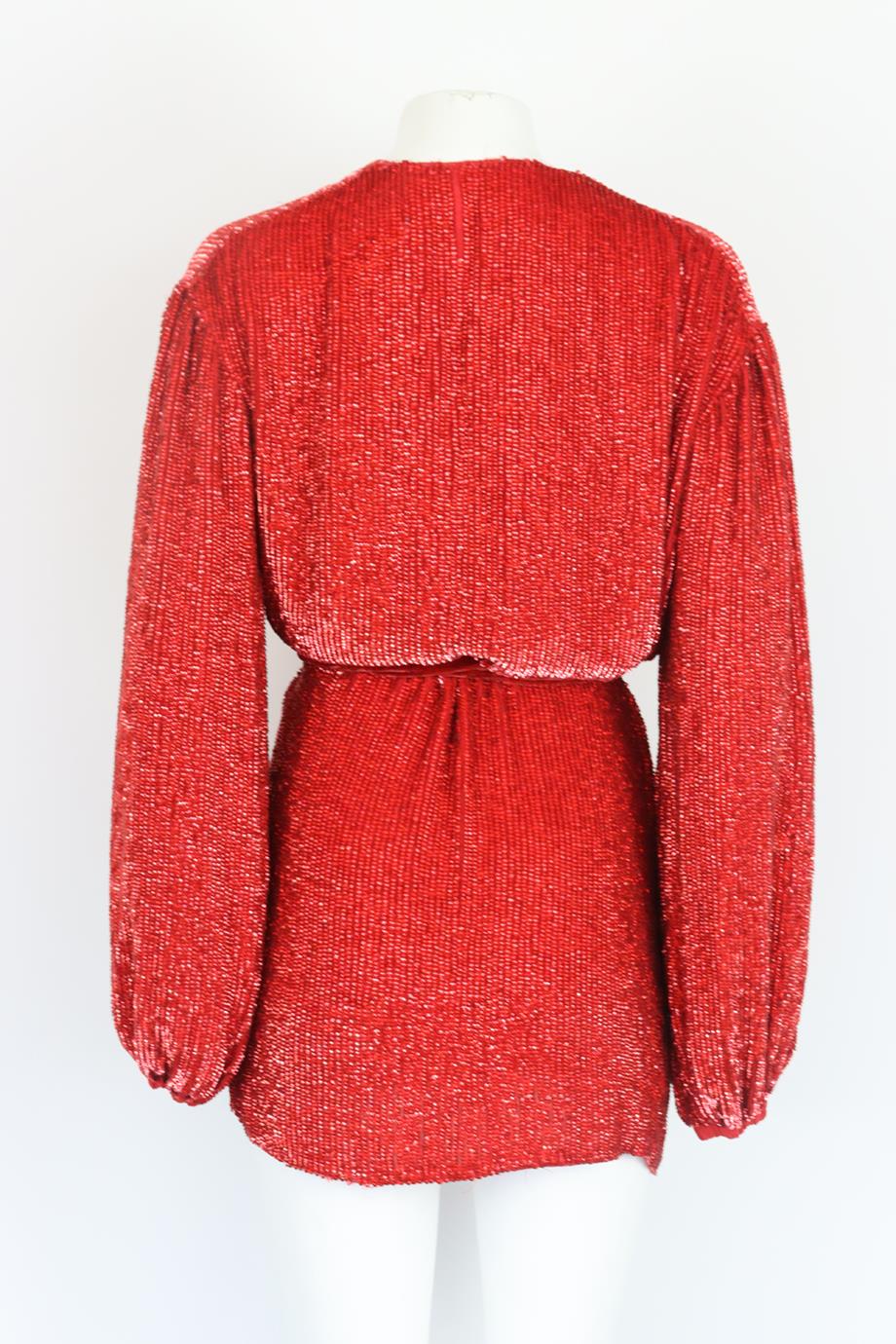 RETROFÊTE SEQUINED CHIFFON WRAP MINI DRESS SMALL - Image 4