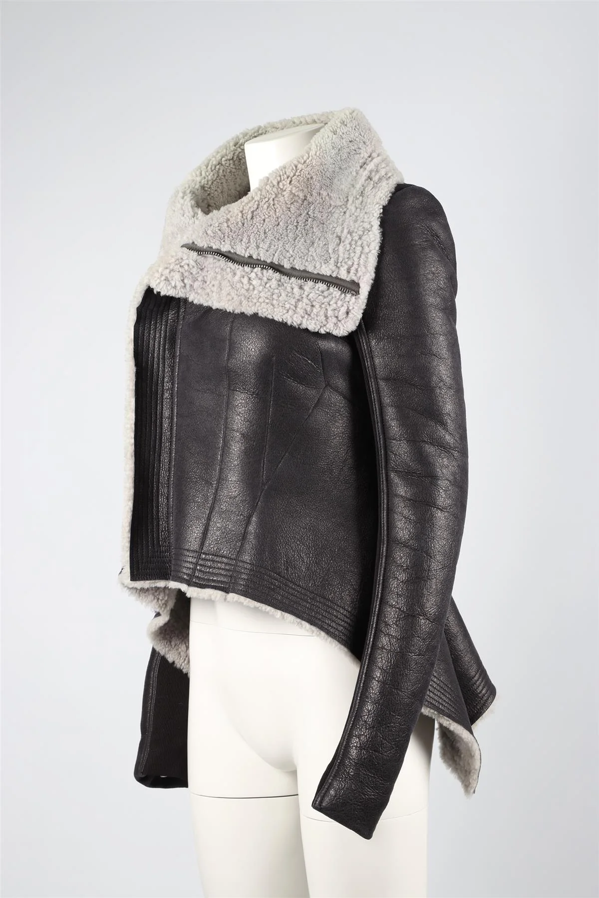 RICK OWENS BLACK LEATHER AND SHEARLING JACKET IT 46 UK 14 - Image 3