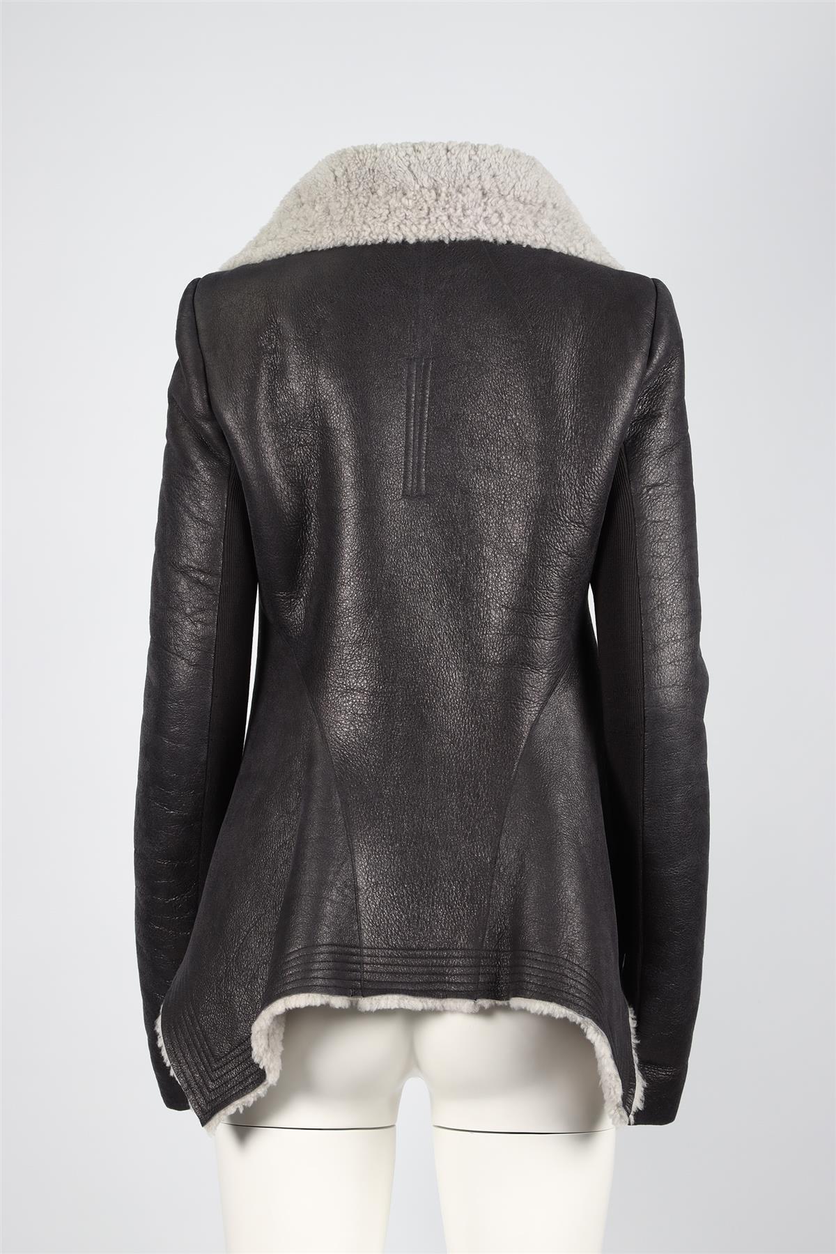 RICK OWENS BLACK LEATHER AND SHEARLING JACKET IT 46 UK 14 - Image 4