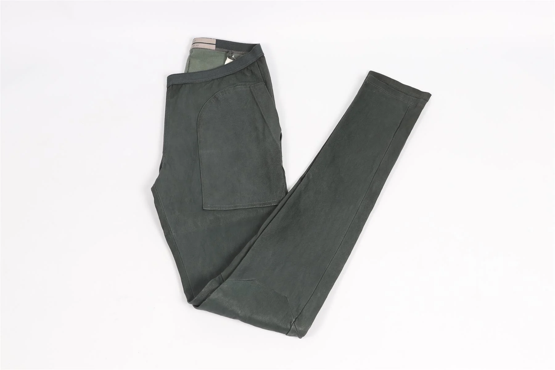 RICK OWENS GREEN LEATHER SKINNY PANTS UK 10 - Image 2