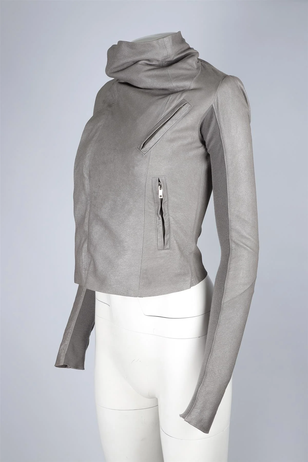 RICK OWENS GREY LEATHER JACKET IT 38 UK 6 - Image 3