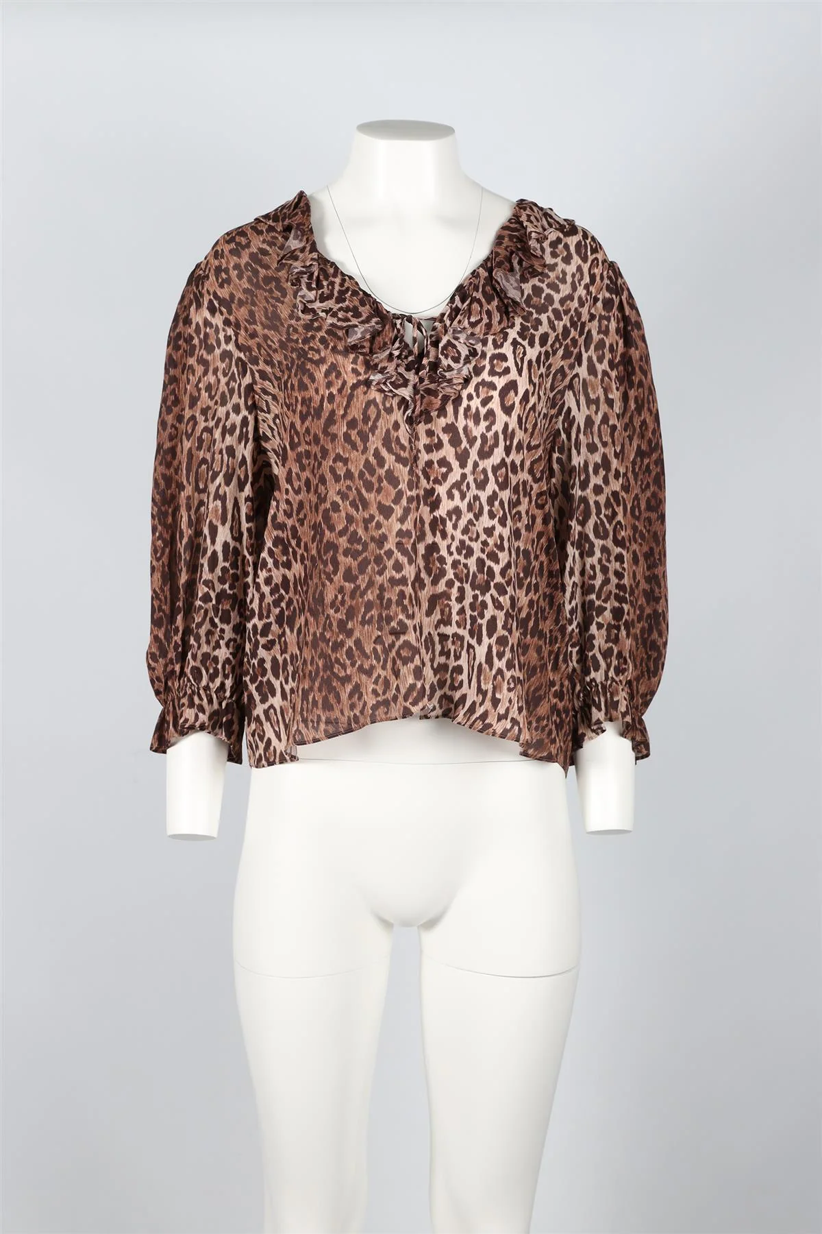 RIXO BROWN LEOPARD PRINT CHIFFON TOP UK 12 - Image 2