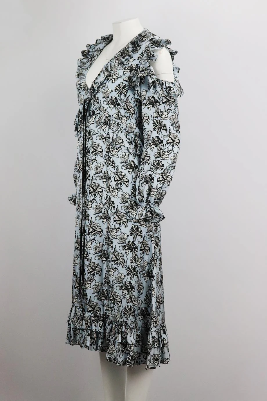 ROBERT RODRIGUEZ COLD SHOULDER RUFFLED FLORAL PRINT SILK MIDI DRESS US 8 UK 12 - Image 2