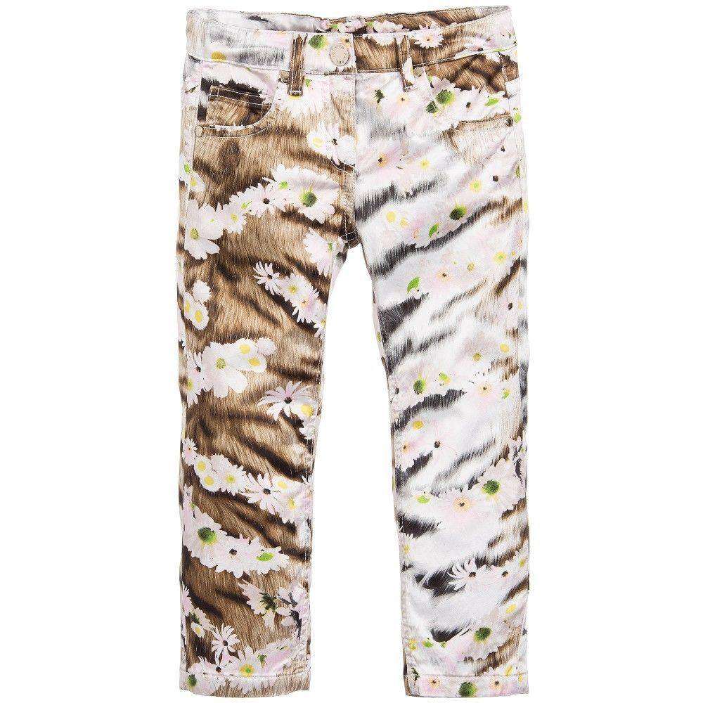 ROBERTO CAVALLI BABY GIRLS DAISY TIGER PRINT CROPPED SATIN JEANS 3 YEARS - Image 8