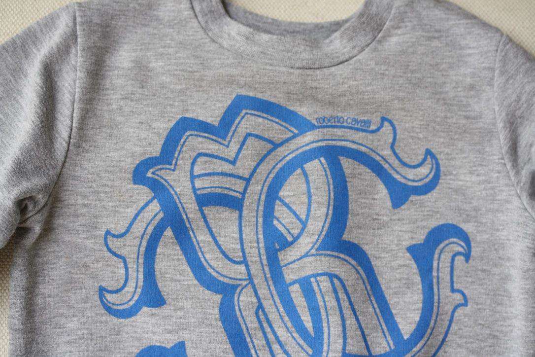 ROBERTO CAVALLI BABY GREY BLUE LOGO SWEATSHIRT 9 MONTHS - Image 4