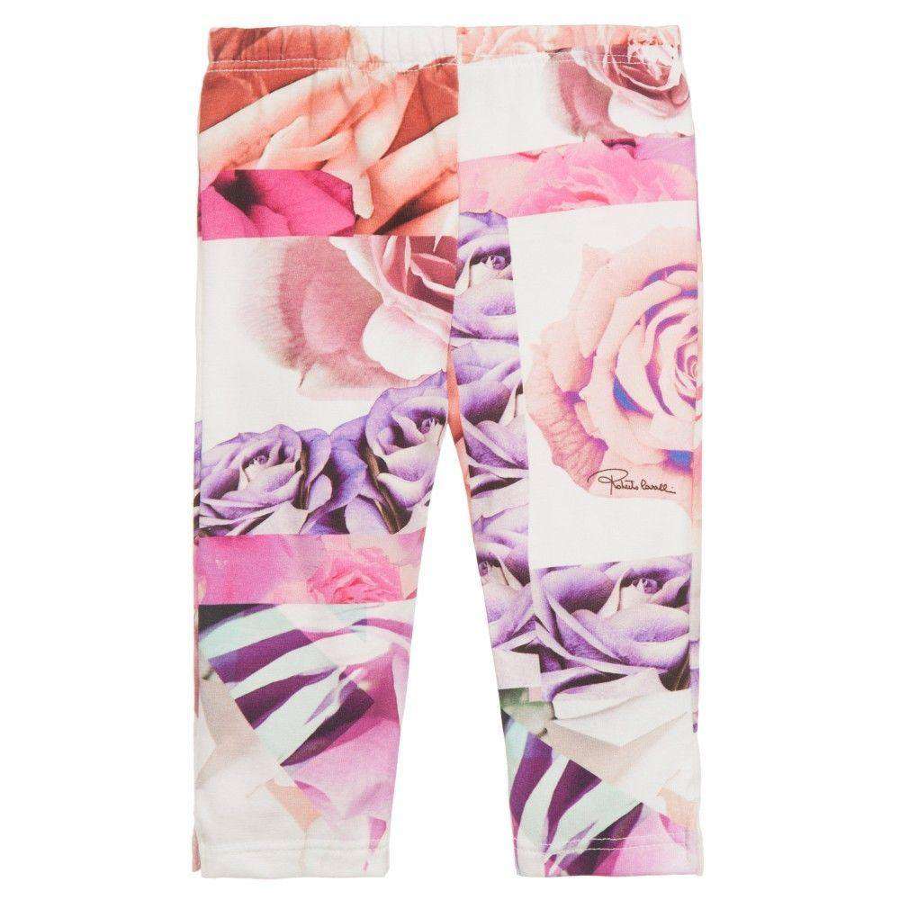 ROBERTO CAVALLI BABY PINK FLORAL LEGGINGS WITH BOWS 24 MONTHS - Image 4