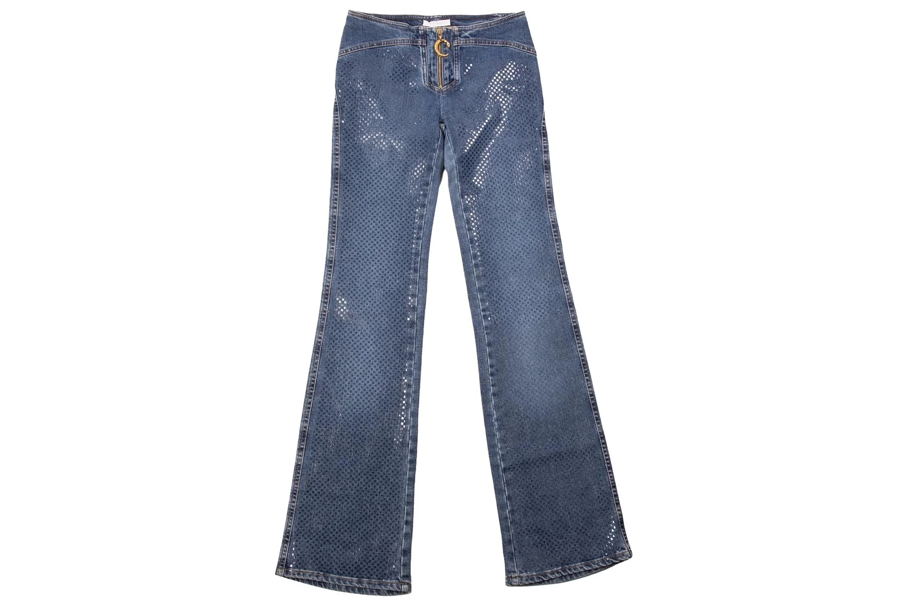 ROBERTO CAVALLI BLUE VINTAGE LOW RISE FLARED JEANS XSMALL - Image 2