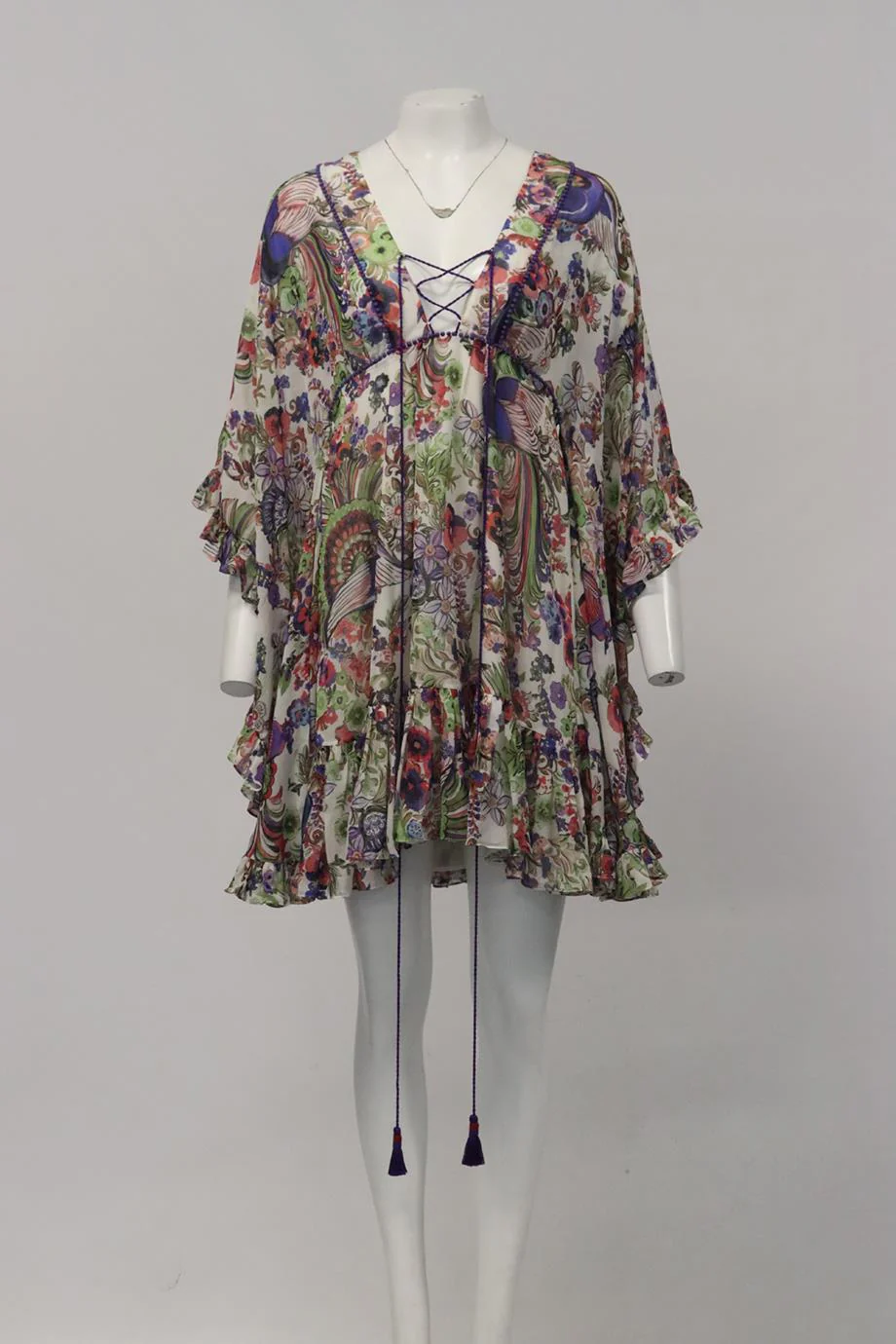 ROBERTO CAVALLI FLORAL PRINT SILK MINI DRESS IT 44 UK 12 - Image 2