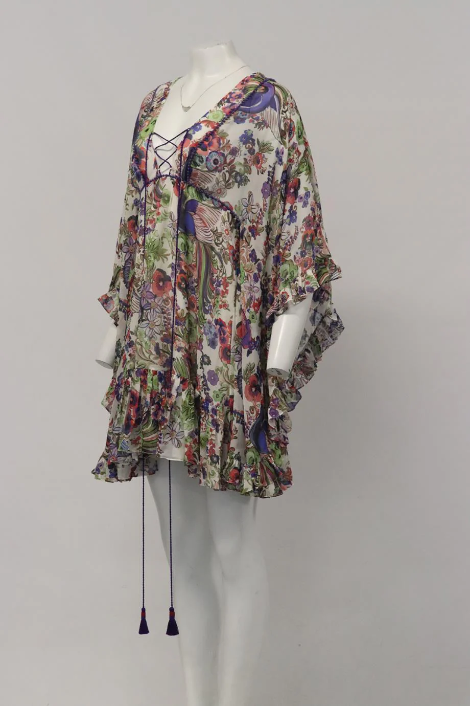 ROBERTO CAVALLI FLORAL PRINT SILK MINI DRESS IT 44 UK 12 - Image 3