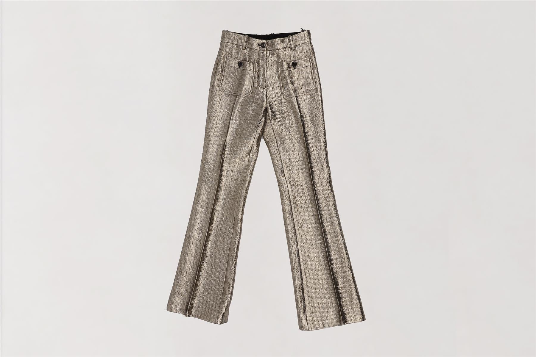 ROBERTO CAVALLI GOLD WOOL FLARED PANTS IT 38 UK 6 - Image 2