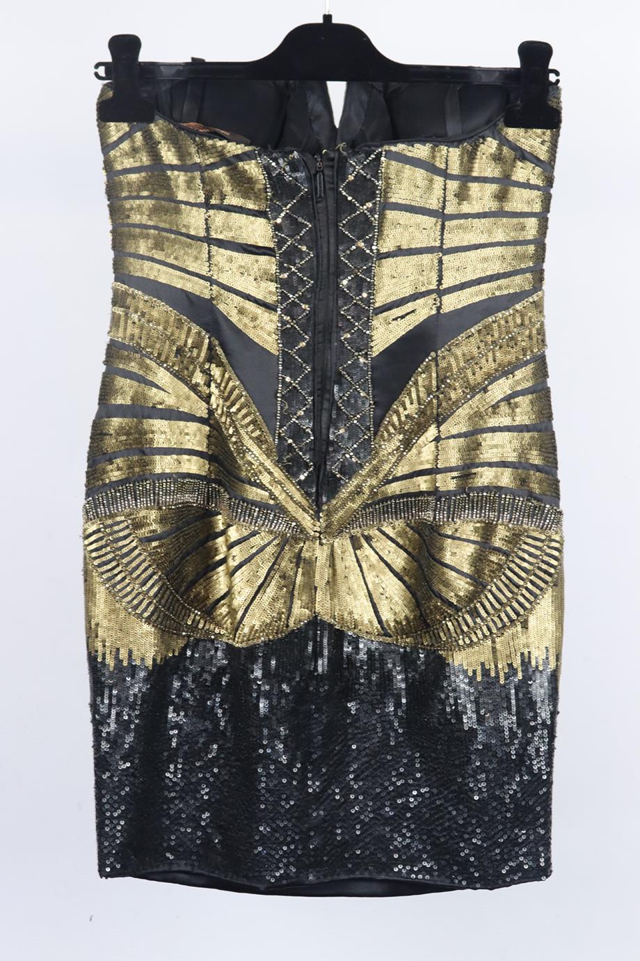 ROBERTO CAVALLI STRAPLESS SEQUINED SATIN MINI DRESS IT 38 UK 6 - Image 3