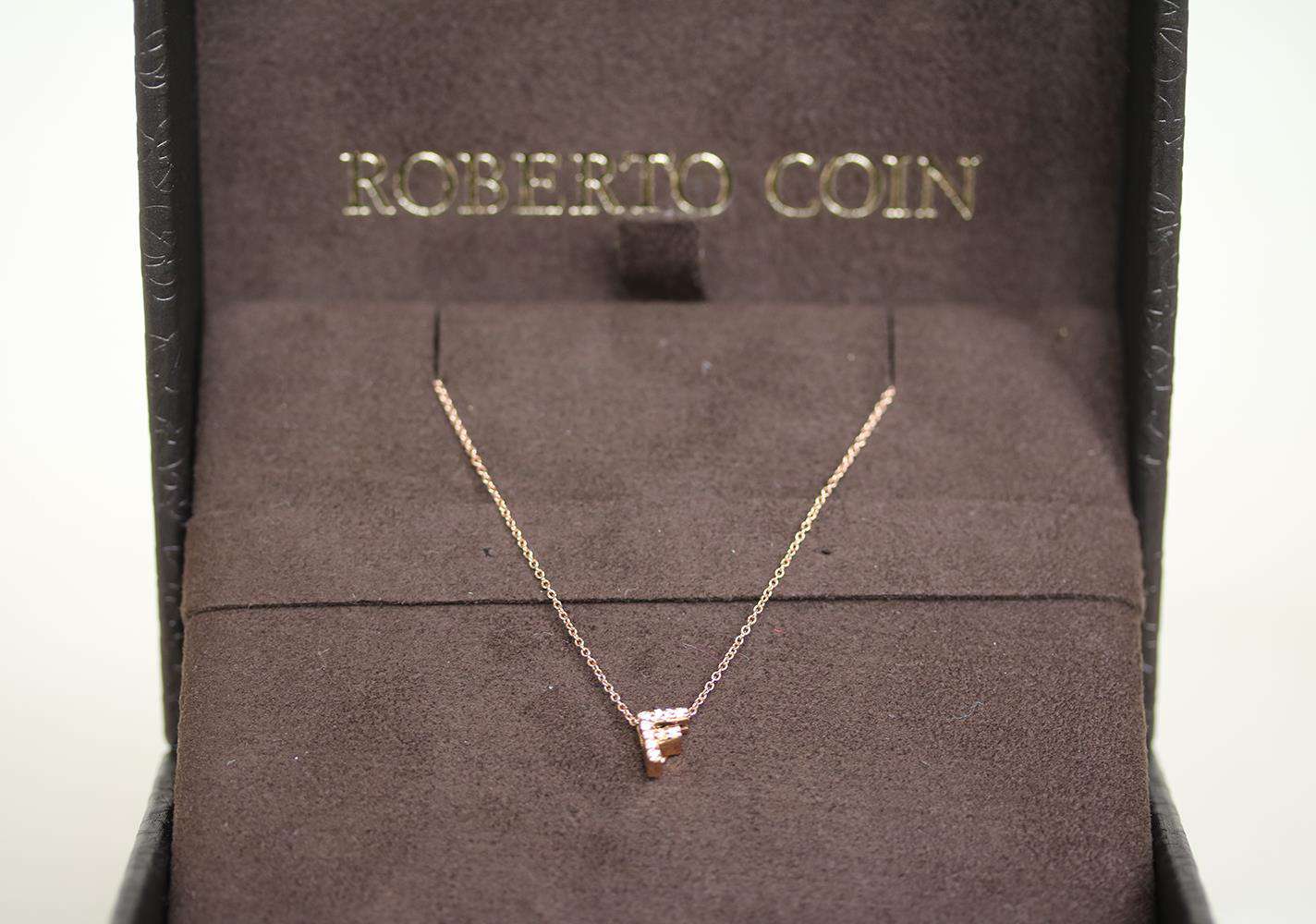 ROBERTO COIN 18K GOLD DIAMOND INITIAL LOVE LETTER PENDANT NECKLACE - Image 4