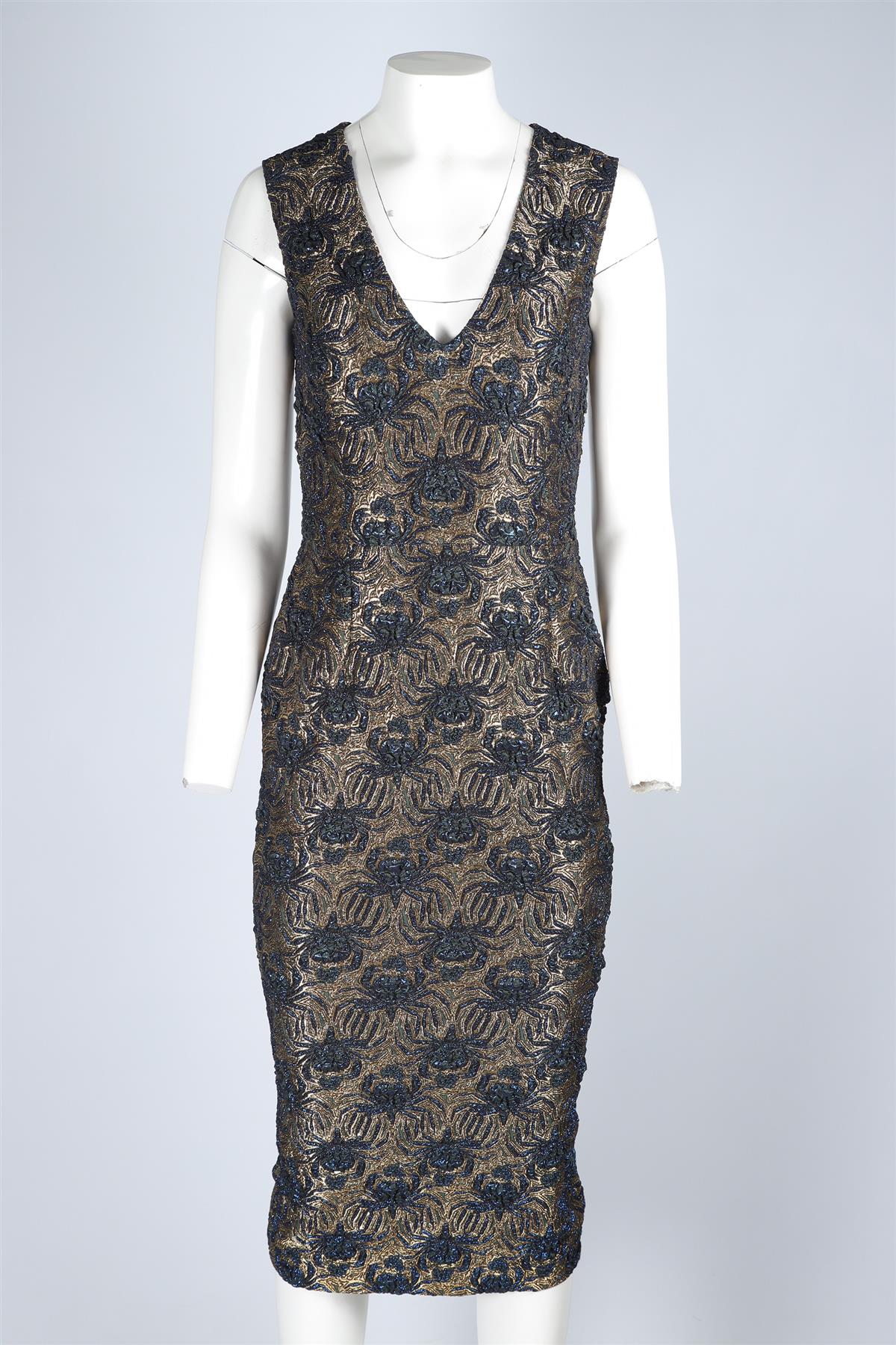ROCHAS GOLD JACQUARD MIDI DRESS IT 40 UK 8 - Image 2