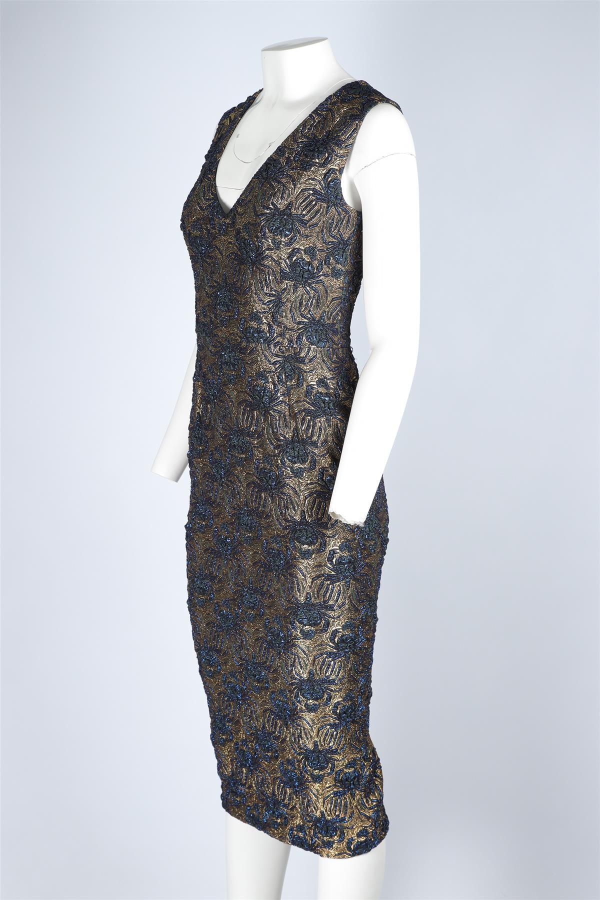 ROCHAS GOLD JACQUARD MIDI DRESS IT 40 UK 8 - Image 3