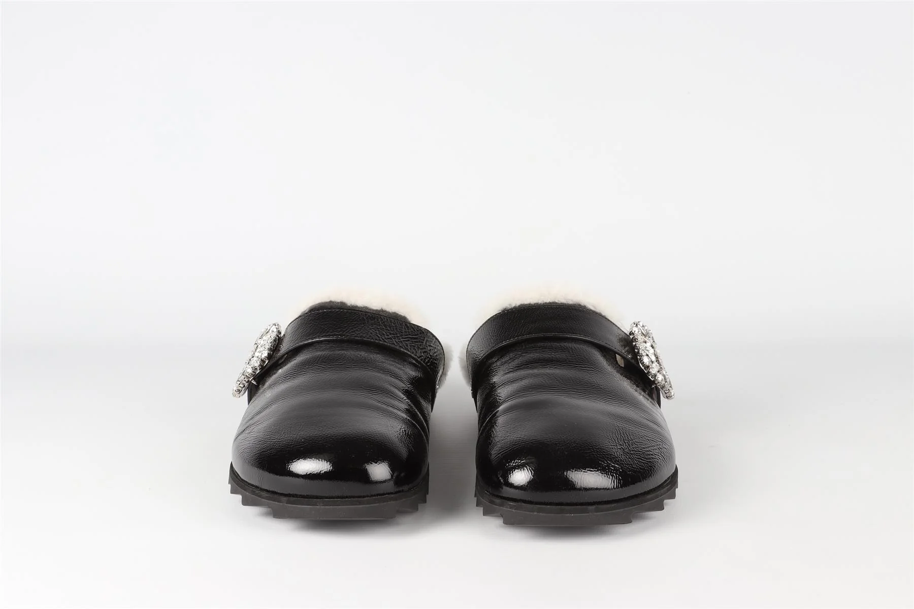 ROGER VIVIER BLACK CRYSTAL AND PATENT LEATHER SLIPPERS EU 40 UK 7 US 10 - Image 3