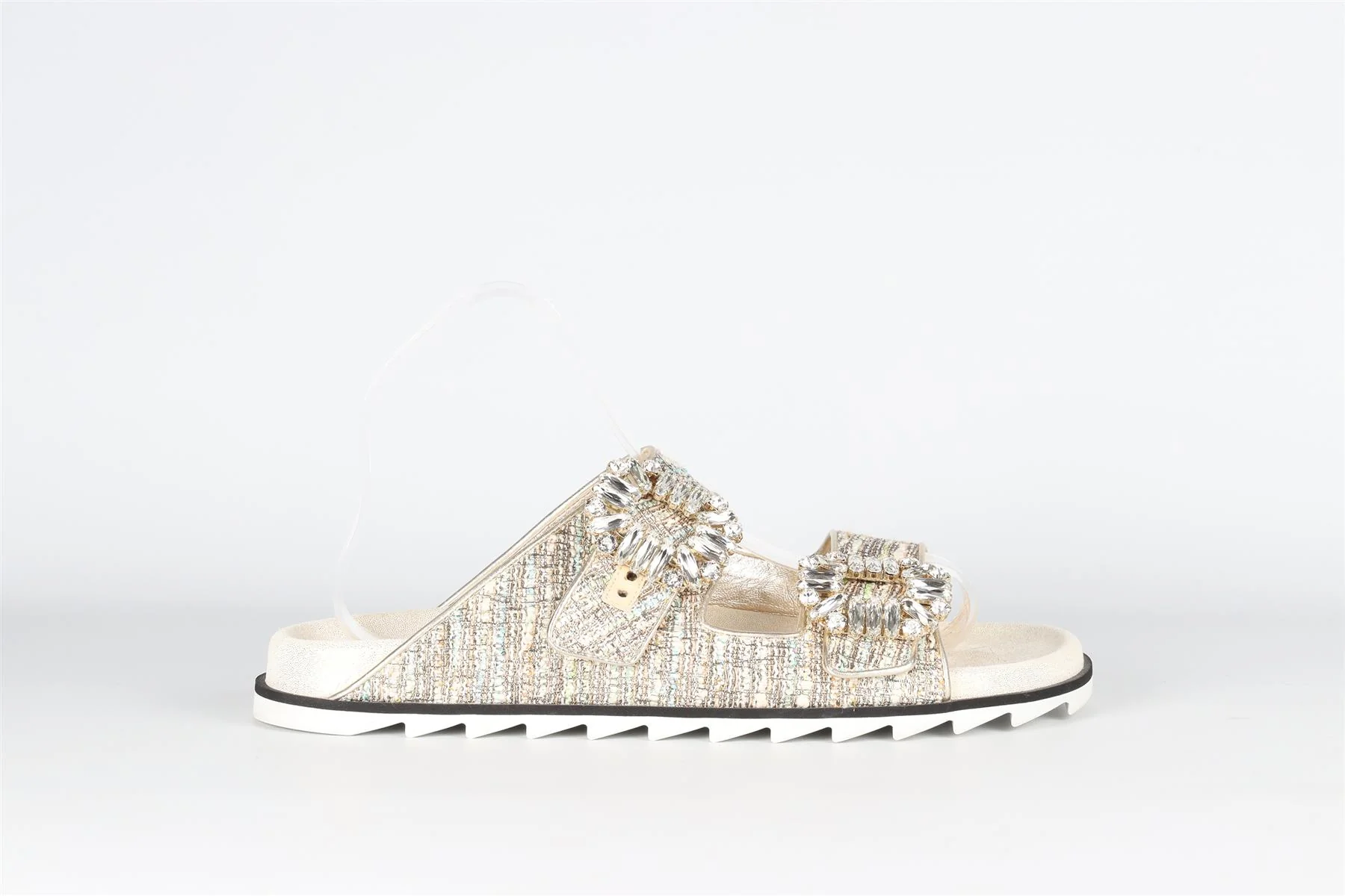 ROGER VIVIER GOLD CRYSTAL AND TWEED SANDALS EU 40 UK 7 US 10 - Image 2
