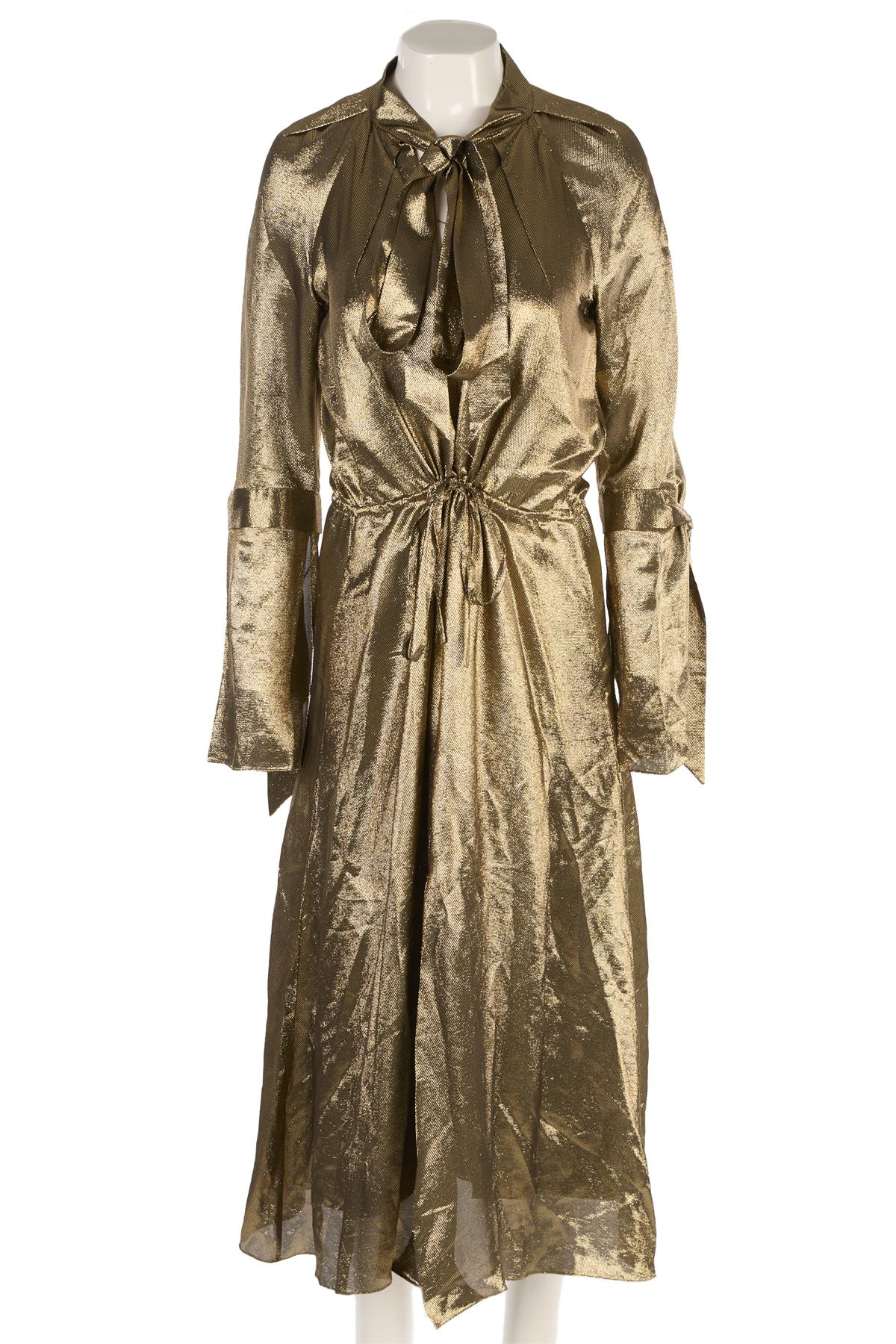 ROLAND MOURET GOLD SILK MAXI DRESS UK 8 - Image 2