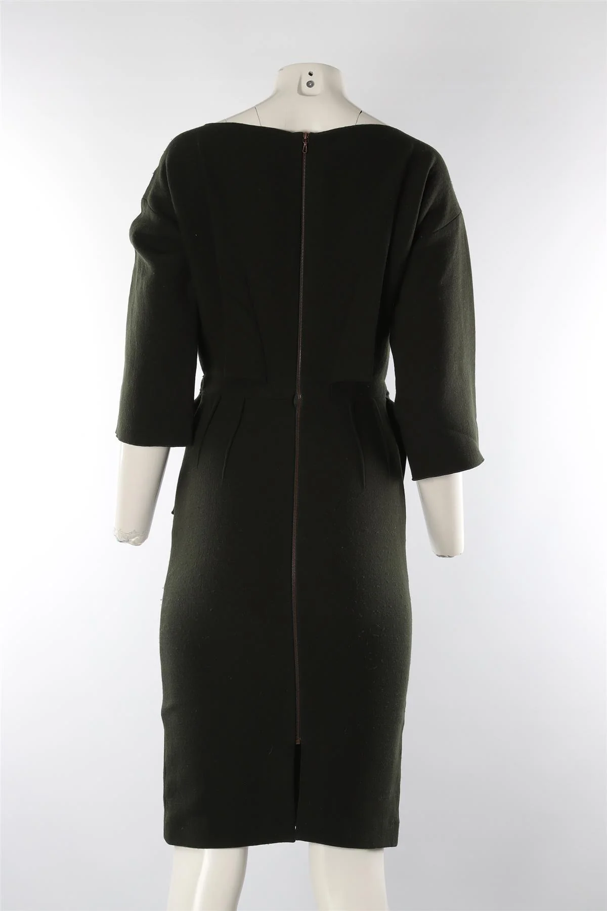 ROLAND MOURET GREEN WOOL MIDI DRESS UK 10 - Image 4
