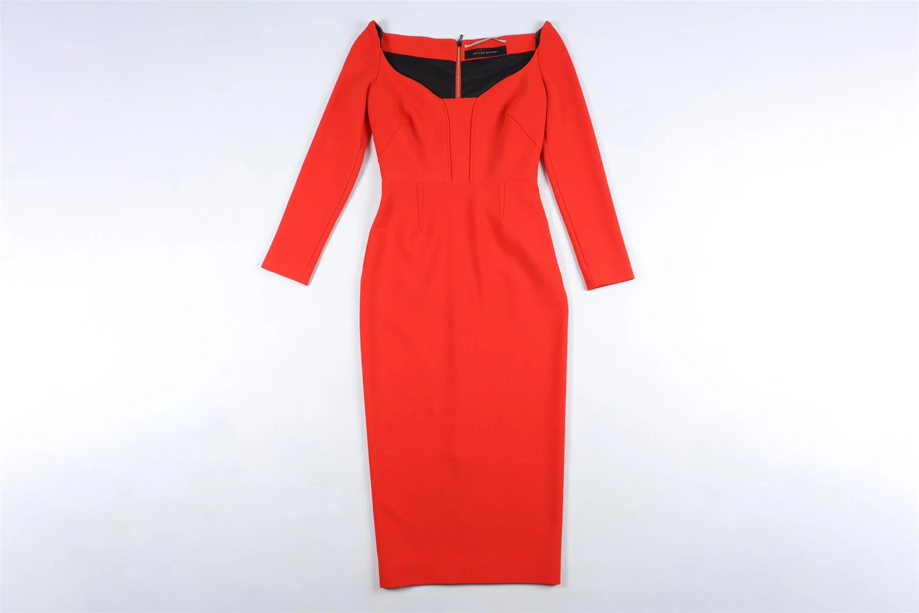 ROLAND MOURET RED CADY MIDI DRESS UK 6 - Image 2