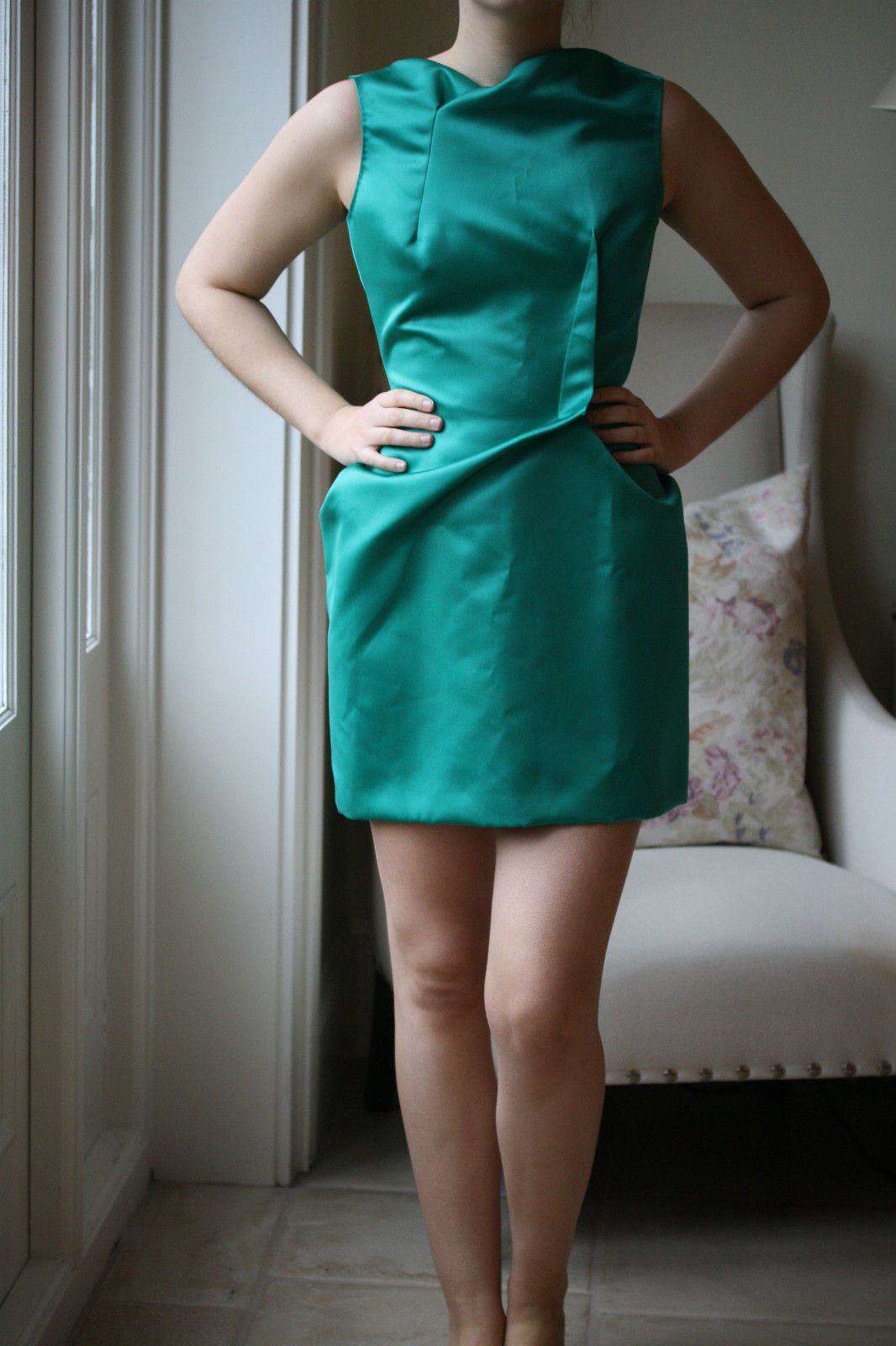 ROLAND MOURET ZONDA JADE GREEN SATIN DRESS IT 44 UK 10/12 - Image 5