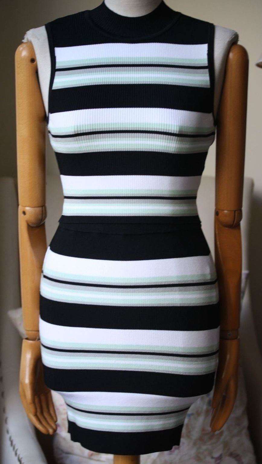 RONNY KOBO STRIPE RIBBED PENCIL MINI SKIRT MEDIUM - Image 2