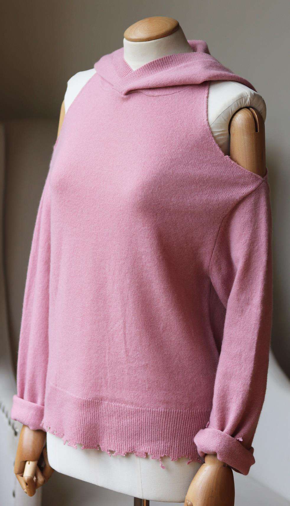 RTA JUNO COLD SHOULDER DISTRESSED CASHMERE HOODIE XSMALL - Image 3