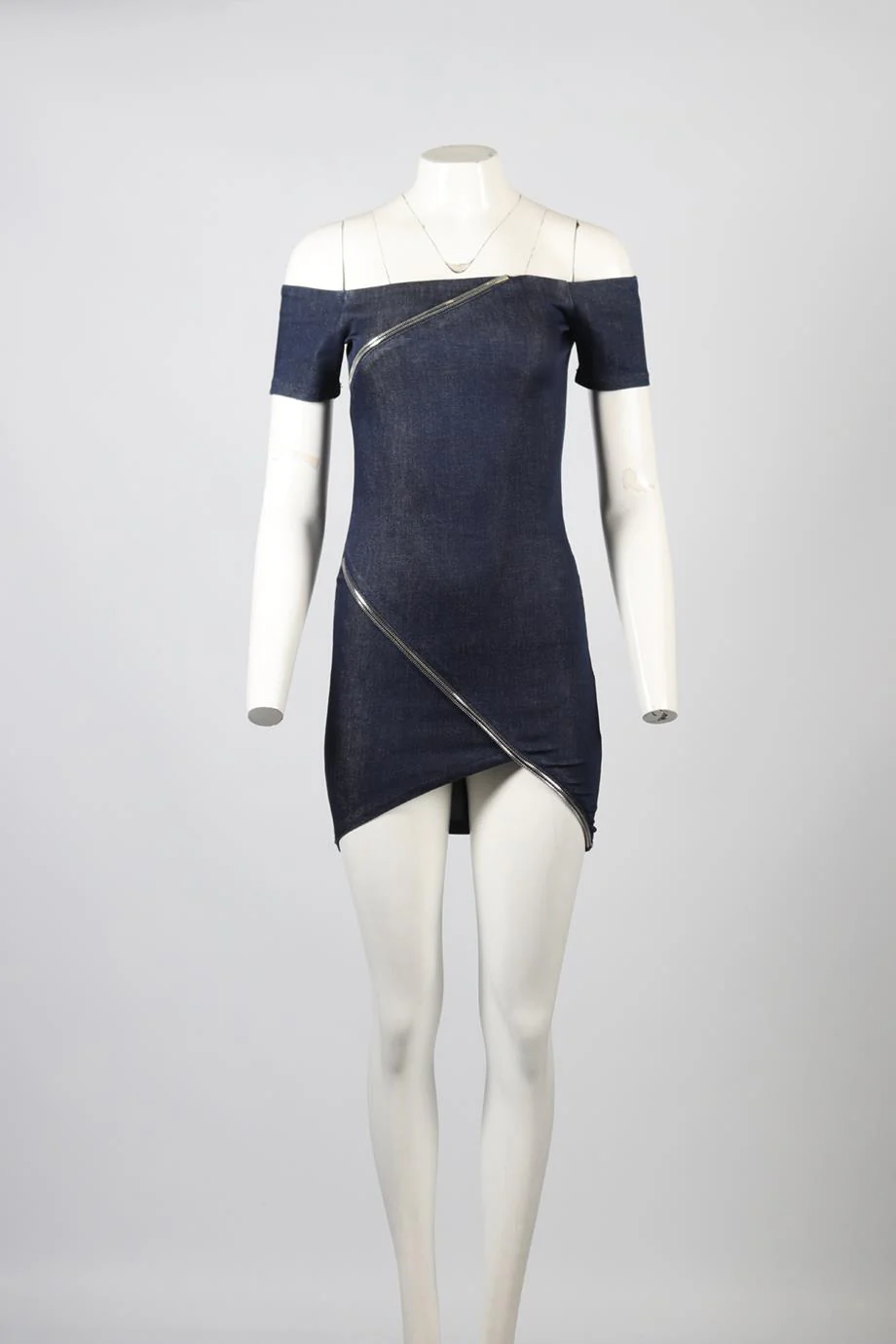 RTA OFF THE SHOULDER DENIM MINI DRESS US 2 UK 6 - Image 2