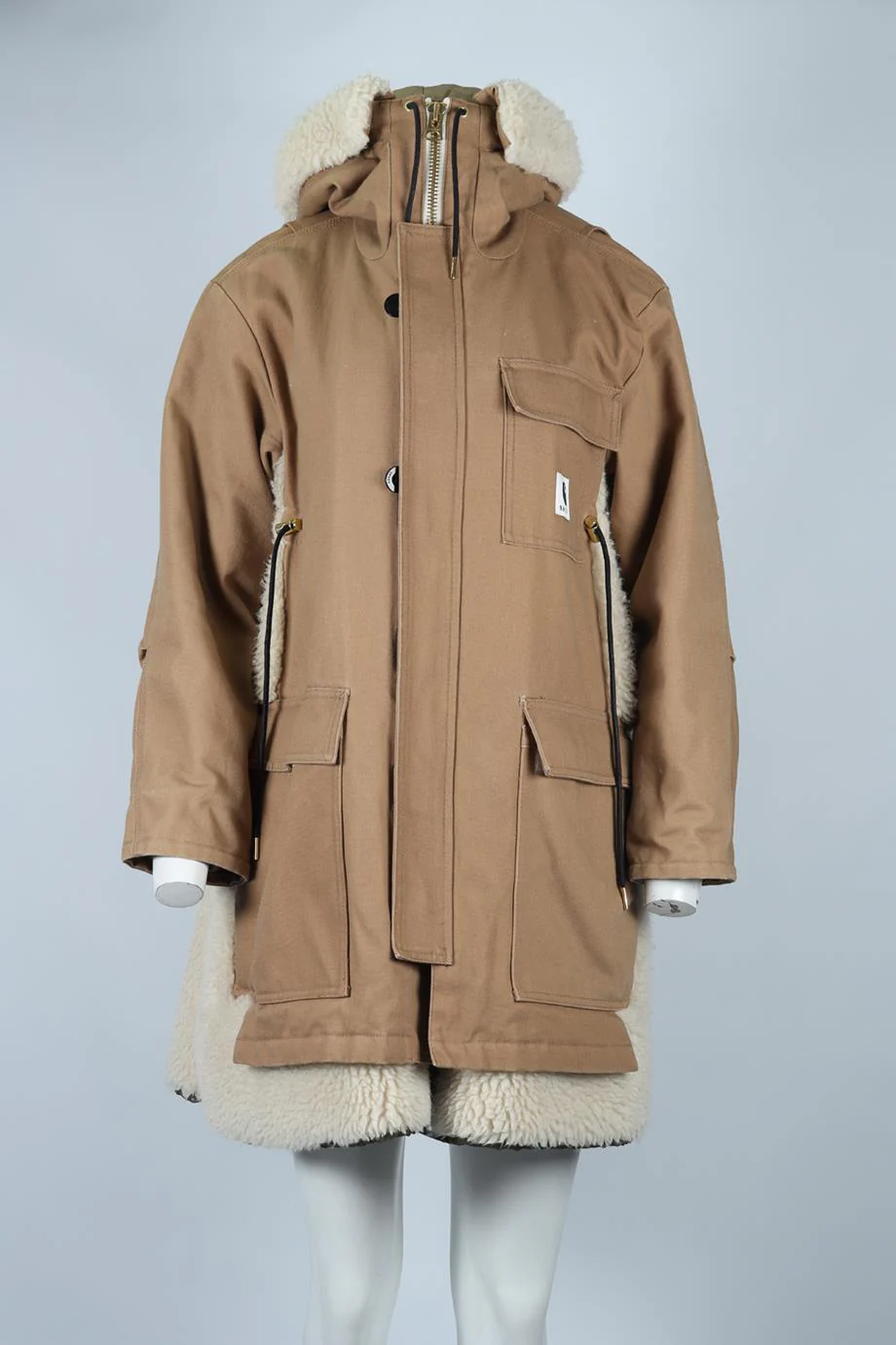 SACAI + CARHARTT WIP FLEECE AND COTTON BLEND COAT UK 6 - Image 2