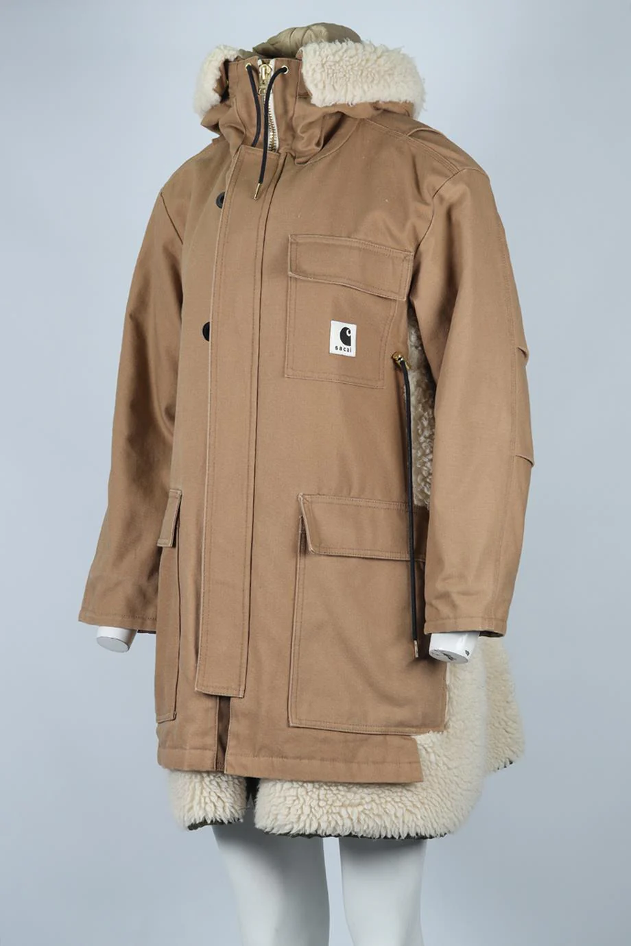 SACAI + CARHARTT WIP FLEECE AND COTTON BLEND COAT UK 6 - Image 3