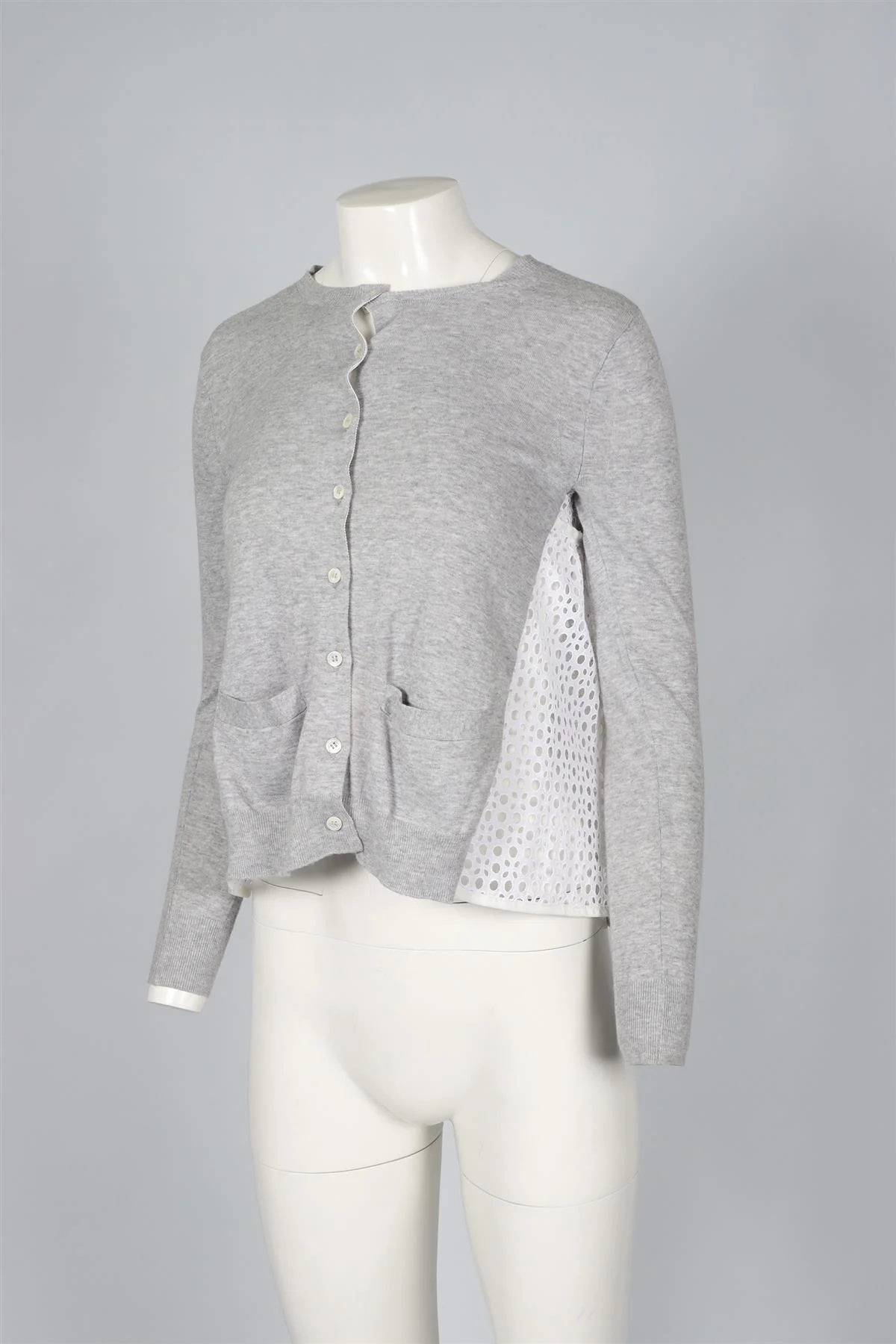 SACAI GREY & WHITE COTTON CARDIGAN UK 6 - Image 3
