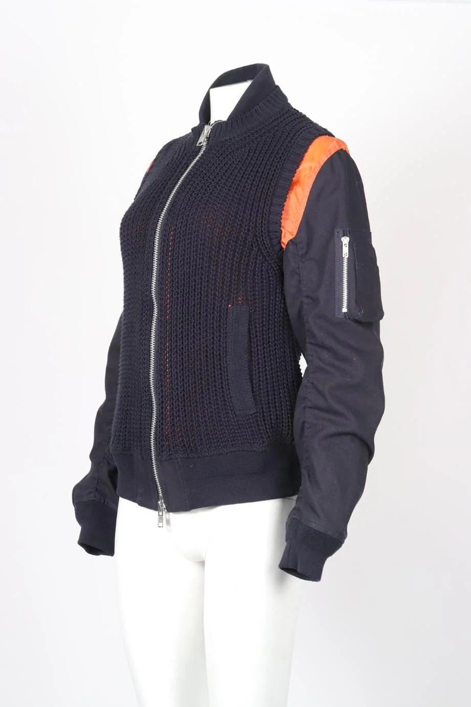 SACAI KNIT AND CANVAS BOMBER JACKET UK 8 - Image 3
