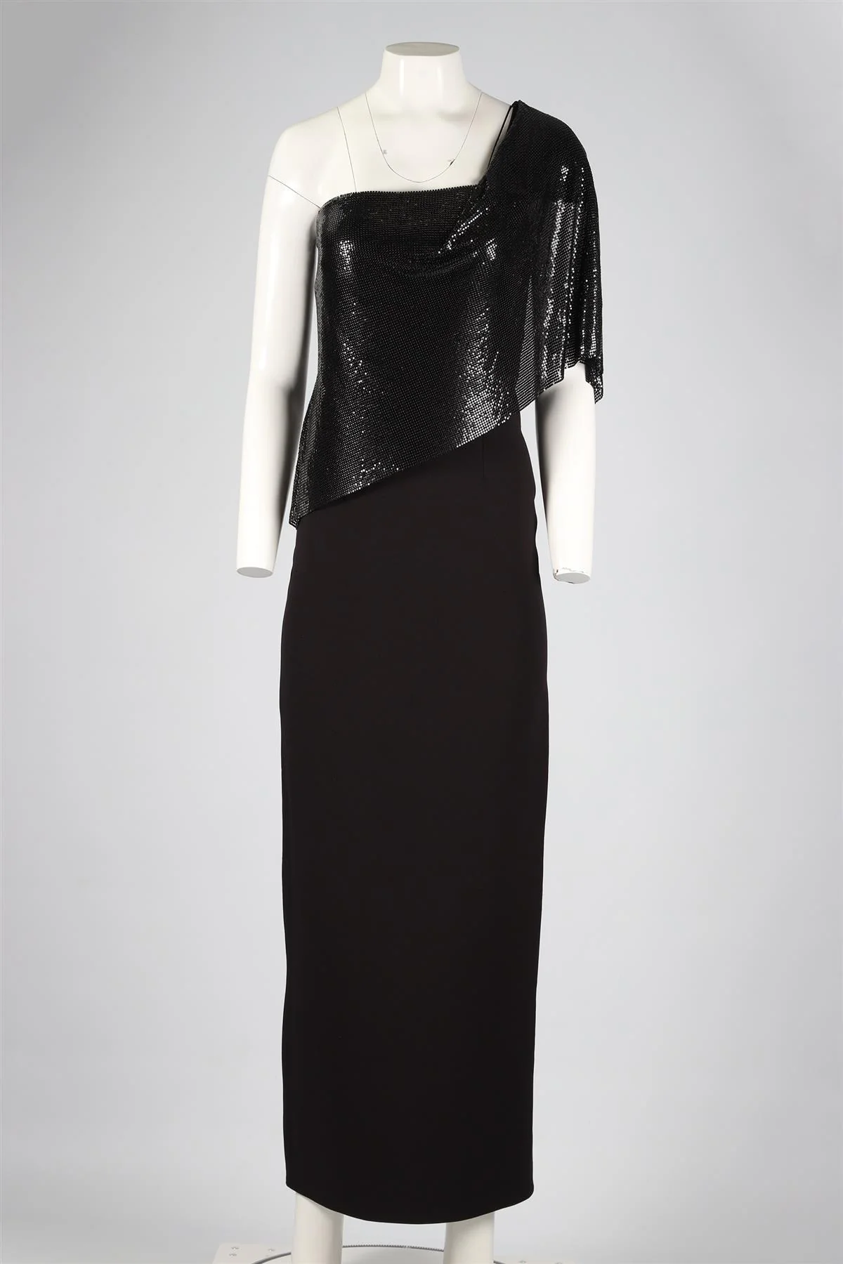 SAFIYAA BLACK CHAINMAIL AND CREPE MAXI DRESS UK 10 - Image 2