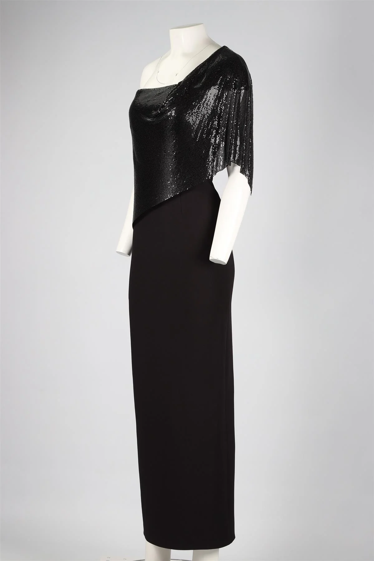 SAFIYAA BLACK CHAINMAIL AND CREPE MAXI DRESS UK 10 - Image 3
