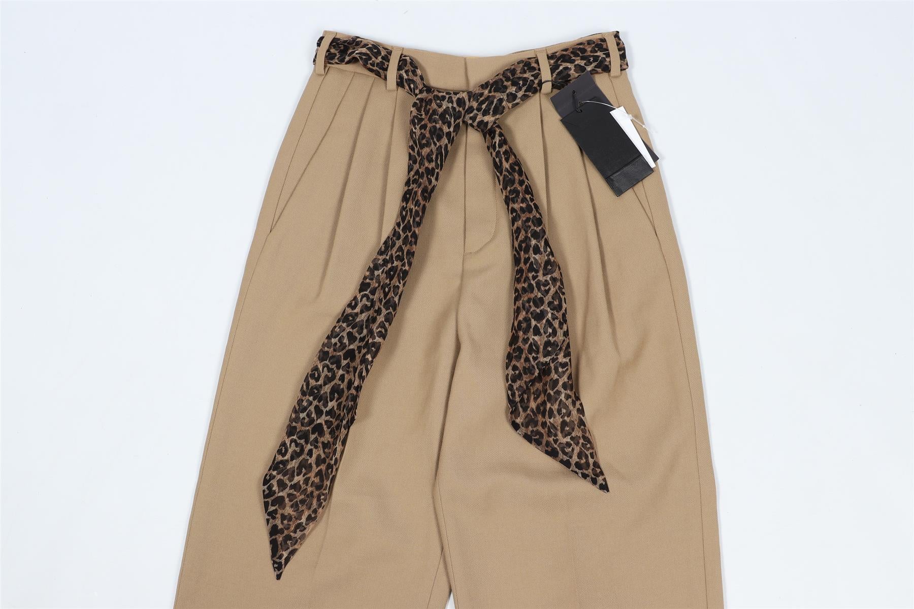 SAINT LAURENT BEIGE COTTON AND WOOL BLEND STRAIGHT LEG PANTS FR 34 UK 6 - Image 3