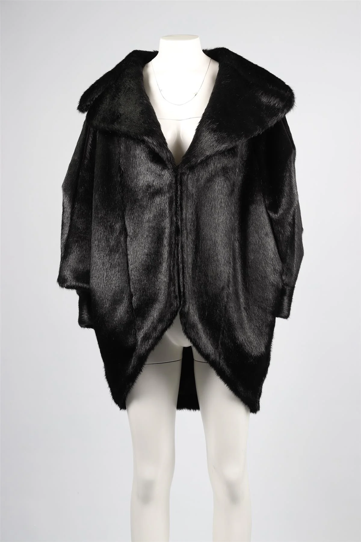 SAINT LAURENT BLACK FAUX FUR COAT FR 38 UK 10 - Image 2